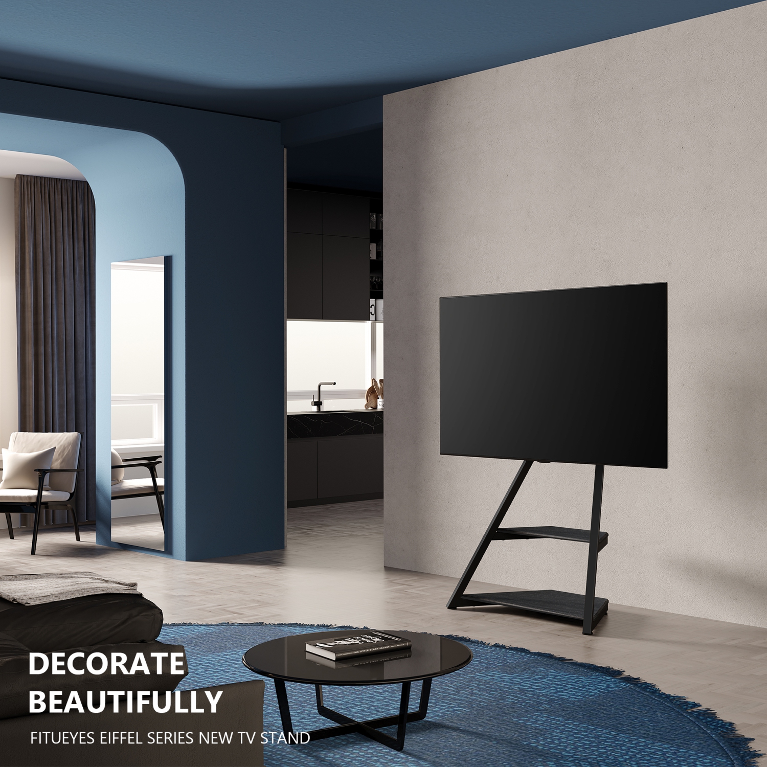 FITUEYES Art Floor TV Stand for 43-75 Inch TVs LCD/LED Screens Height Adjustable Universal TV Mount Stand with Wire Management, VESA 400x600mm