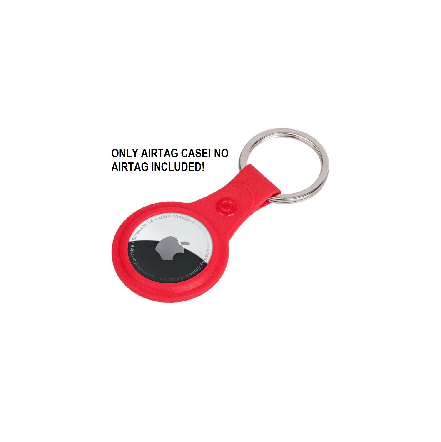 TopSave Rubber Material Leather Design AirTag Key Ring Case, Red