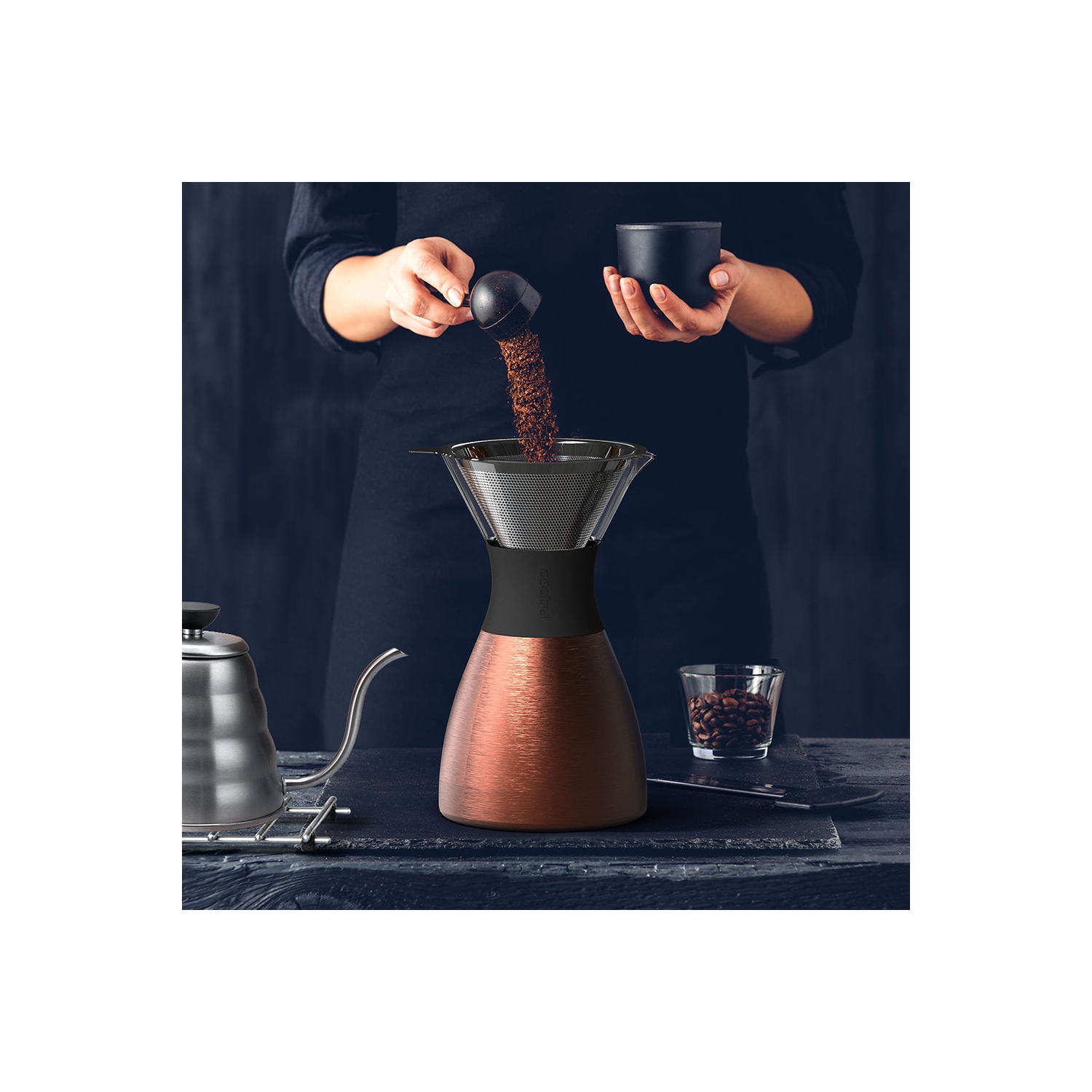 Asobu Copper Insulated Pour Over Coffee Maker Double-Wall Vacuum, Stainless-Steel Filter, Stays Hot Up to 12 Hours