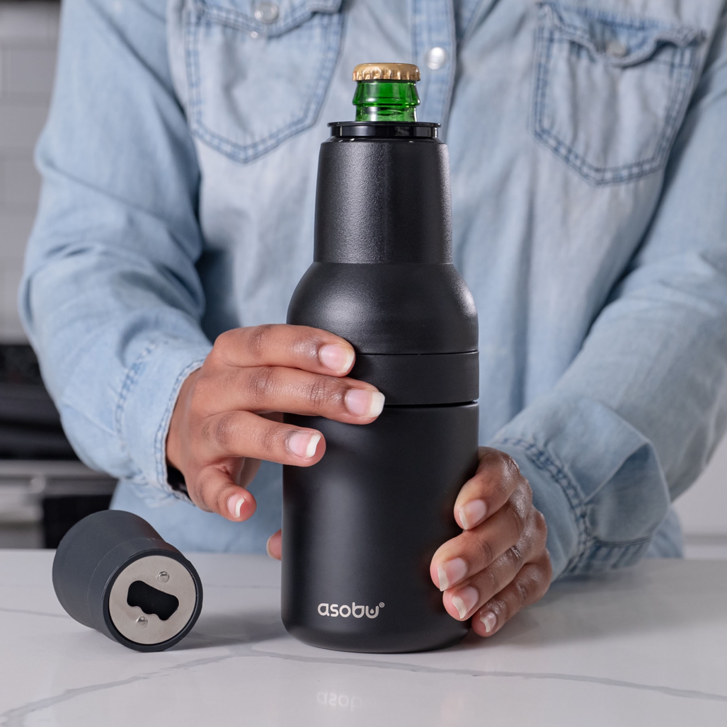 Asobu Frosty Beer 2 Go Vacuum Insulated Double Walled Stainless Steel Beer Bottle and Can Cooler with Beer Opener