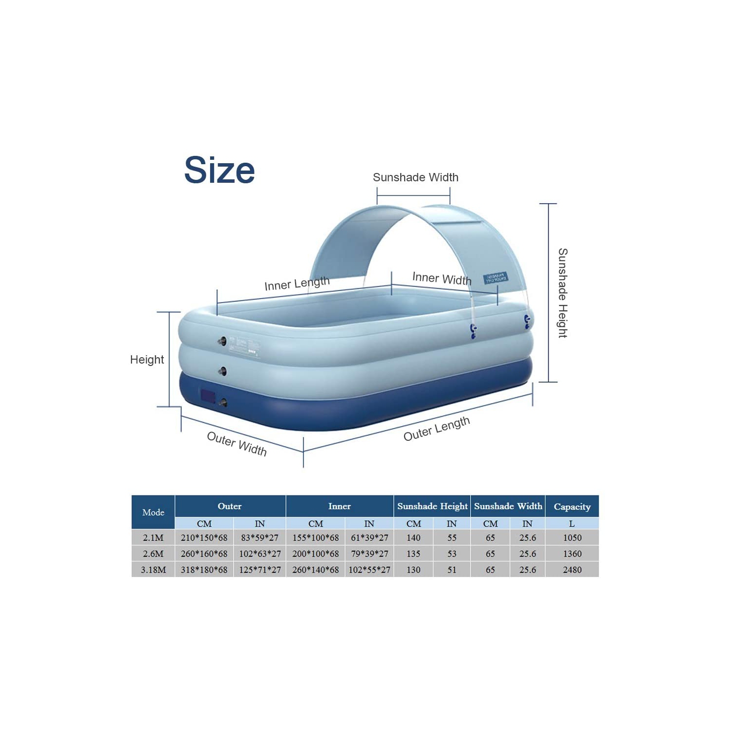 Piscine de natation WINGOMART auto Inlation, radeau de piscine gonflable résistant au soleil auvent amovible pour fête extérieure dans l’eau du