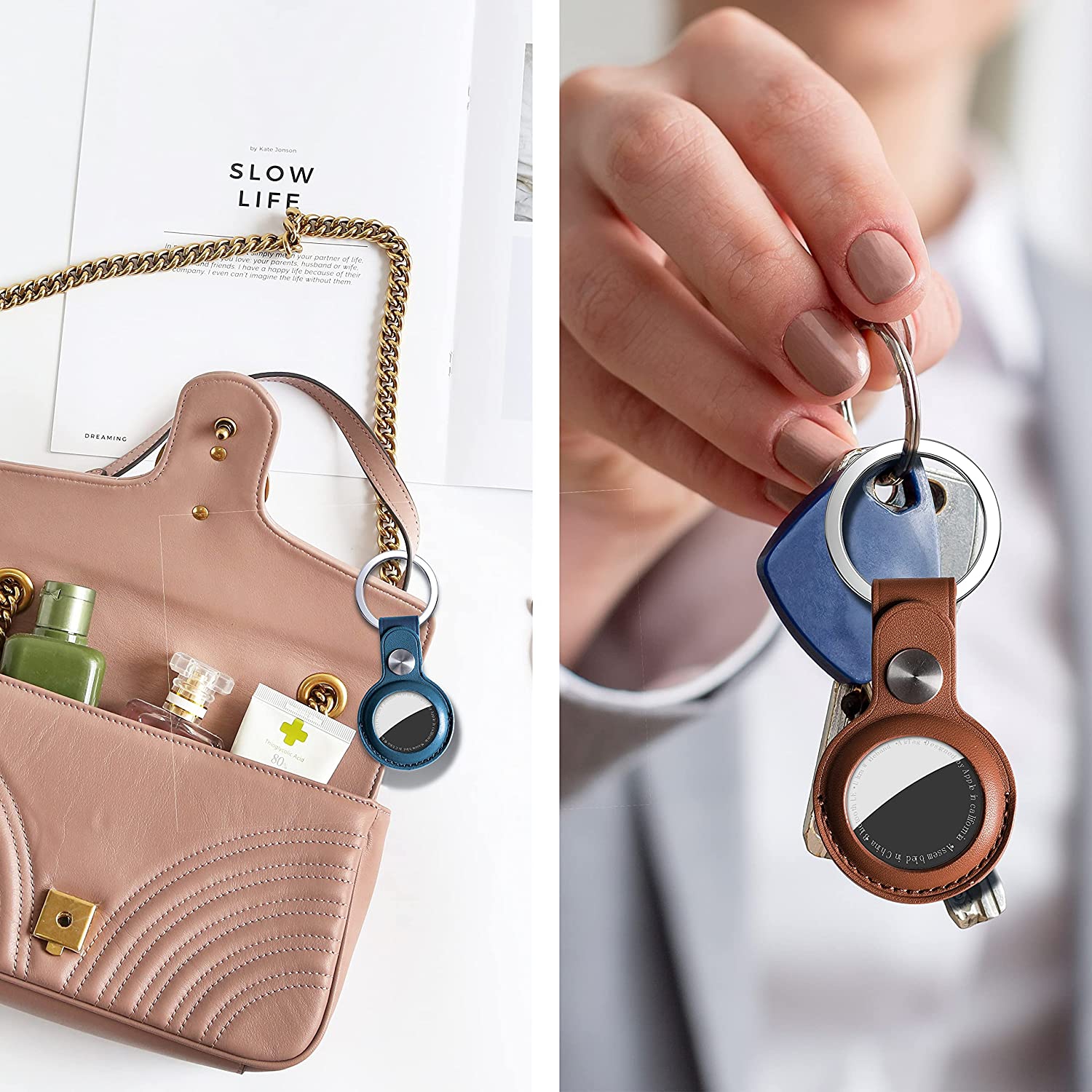 ( PAQUET de 2 ) Étui en cuir WINGOMART pour AirTag, étui protecteur anti-rayures avec porte-clés compatible avec AirTags 2021