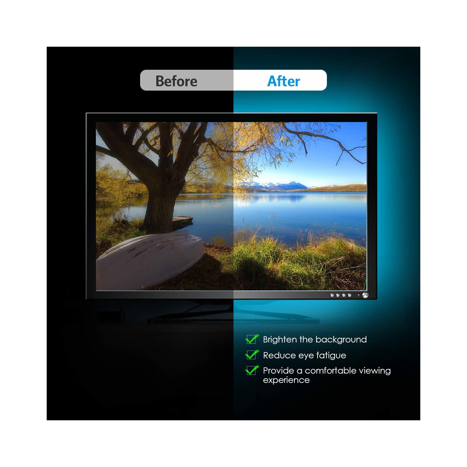 Bandes lumineuses DEL USB avec télécommande RF pour éclairage d’arrière-plan pour téléviseur, 2 m/6,56 pi