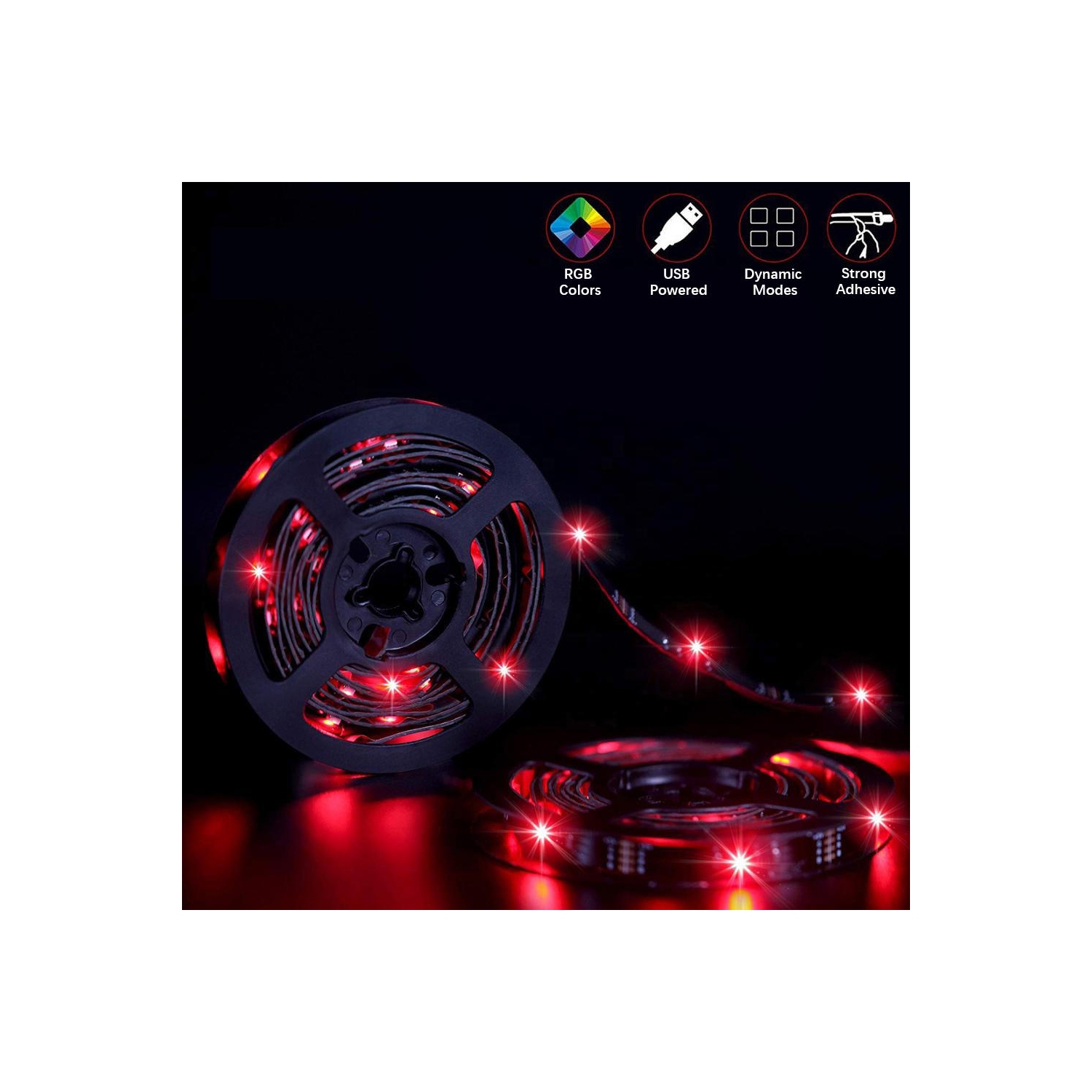 Bandes lumineuses DEL USB avec télécommande RF pour éclairage d’arrière-plan pour téléviseur, 2 m/6,56 pi