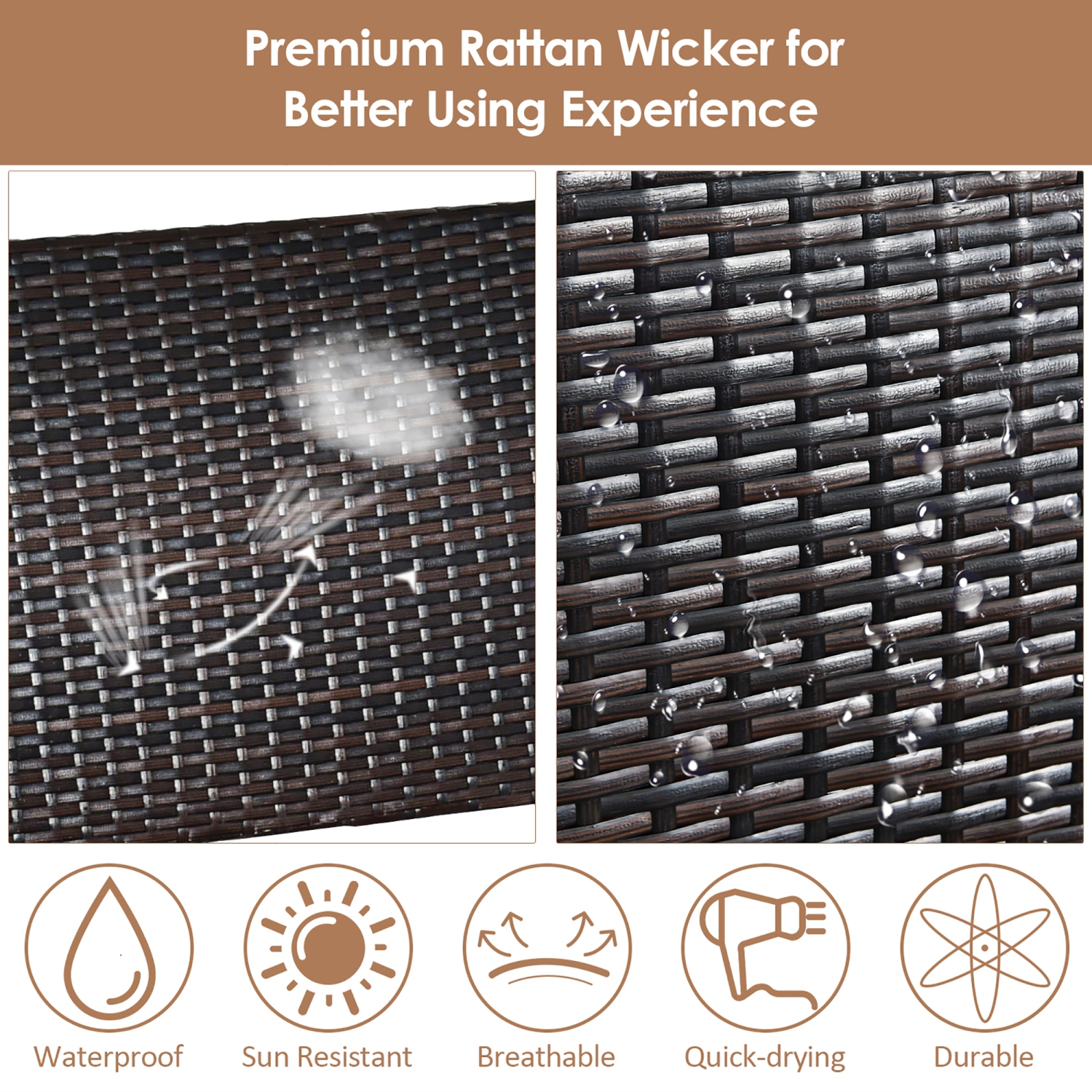 Costway Outdoor Patio Rattan Wicker Bench Loveseat Chair Armrest Garden Deck