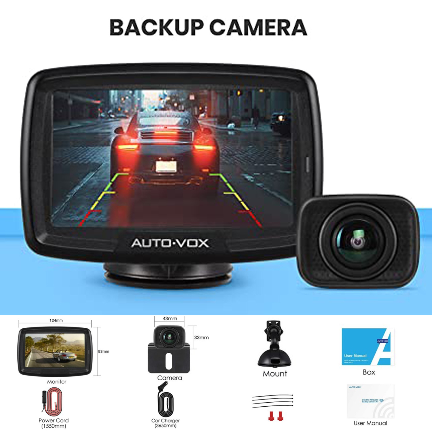 Auto-Vox Digital Wireless Backup Camera System for Truck, 4.3" Monitor Trailers Reverse Camera Rear View Camera for Van, Camping Car, SUV（CS-2 ）