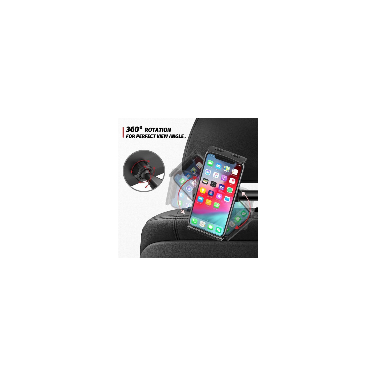 ISTAR For Car Rear Pillow Phone Holder Multifunctional Lazy Rotating Vehicle Seat Headrest Back Tablet Mounting Bracket Stand Upto 4" to 11"