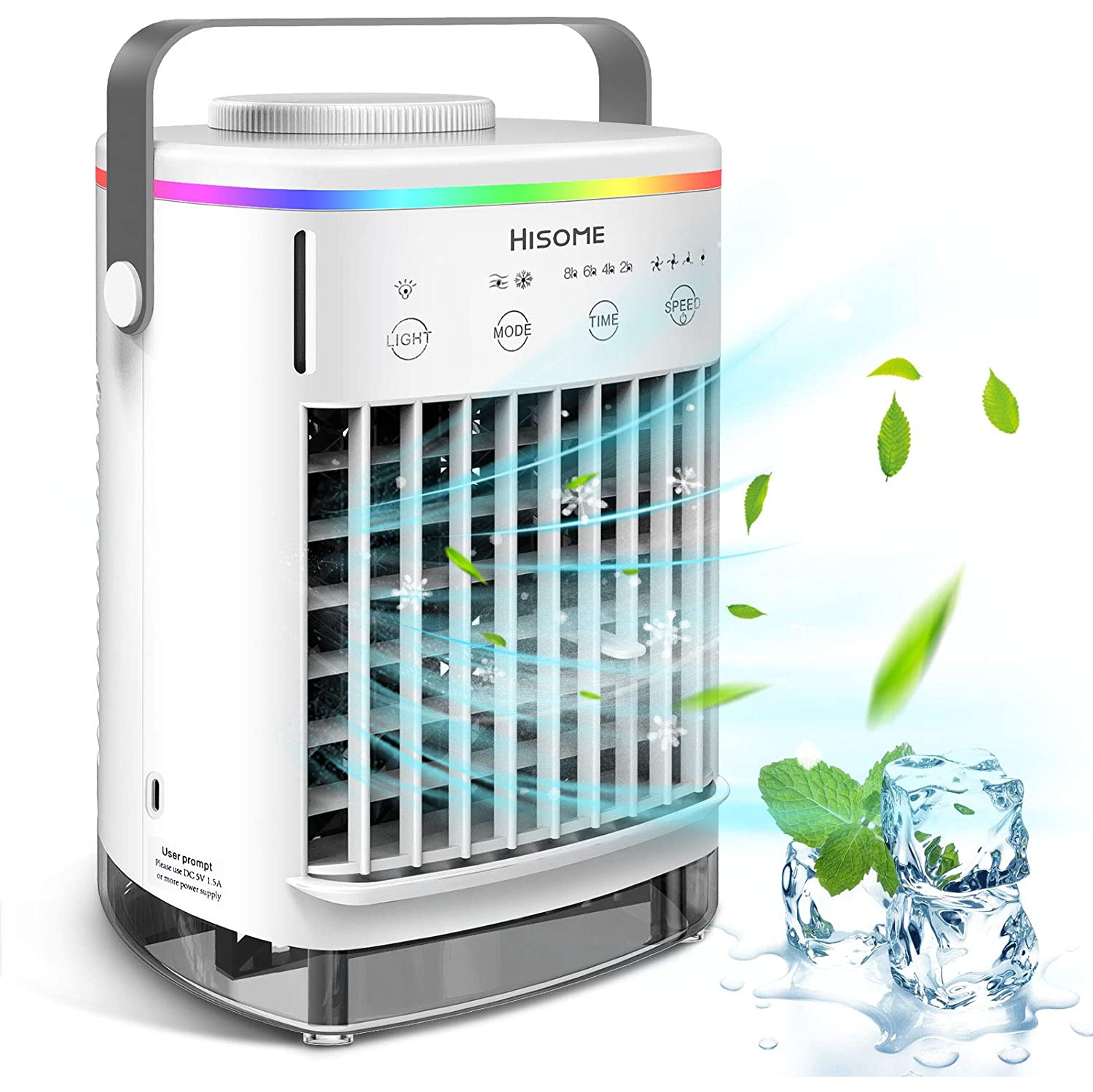 Portable Air Conditioner Fan, Personal Air Cooler Mini Air Conditioner with 4 Fan Speeds, 7 Color LED Light, Desktop Table Cooling Fan Evaporative Air Cooler for Home Bedroom Office