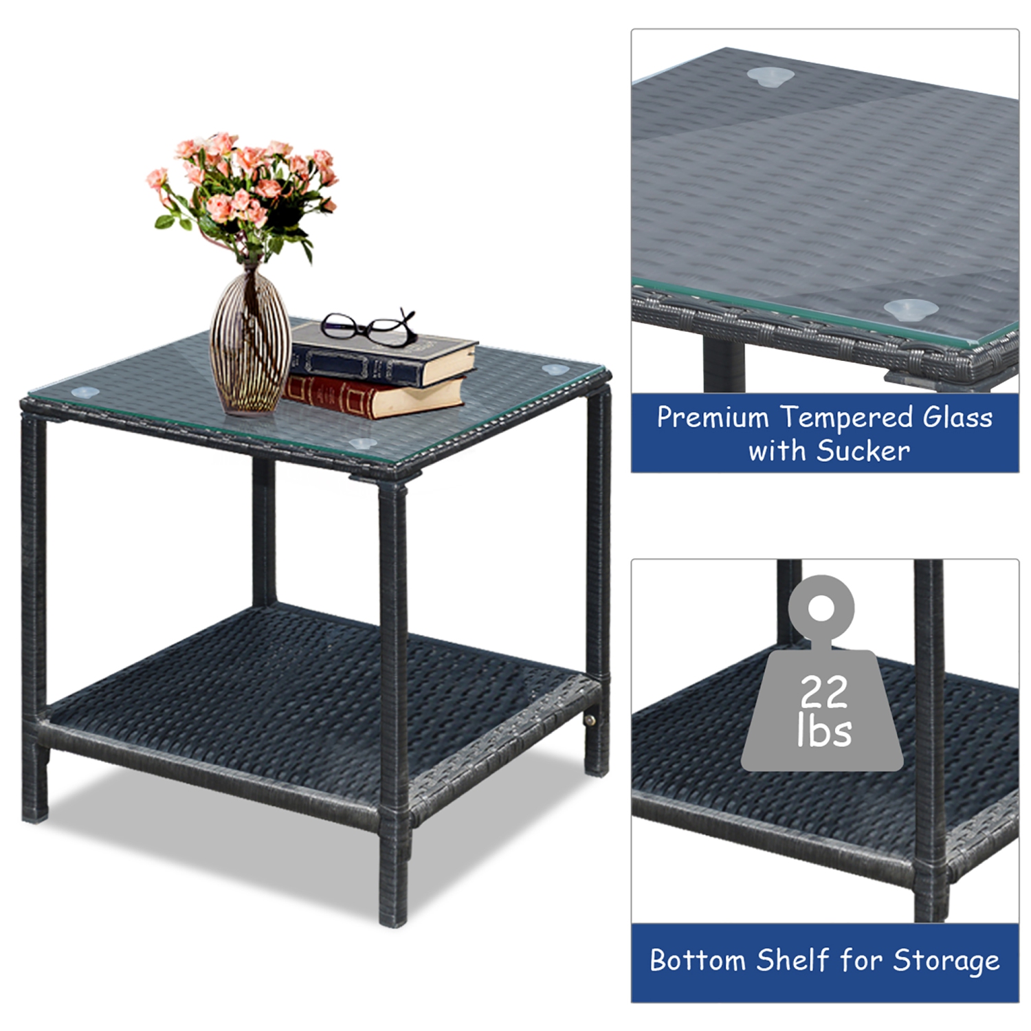 Costway 3PCS Patio Rattan Furniture Set Rocking Chairs Cushioned Sofa