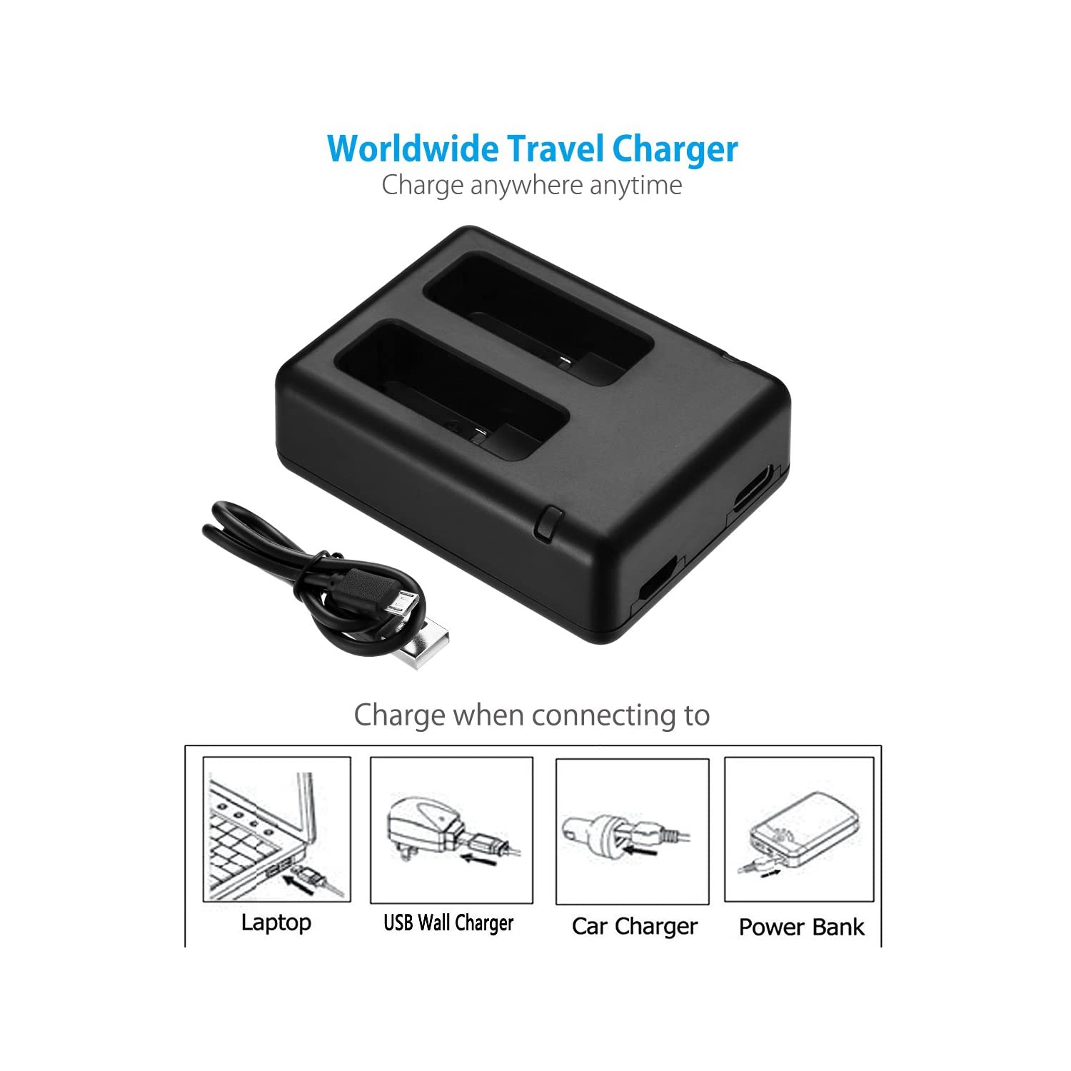 WINGOMART Dual Battery Charger with Micro USB Cable for GoPro HERO9 Black GoPro Hero 9 CHARGE