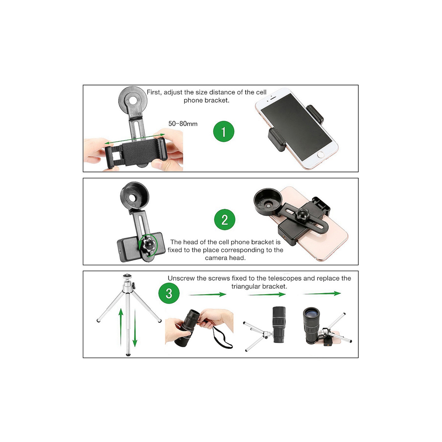 Classier 16x52 Zoom HD Smartphone Monocular Telescope Lens Hiking Scope black