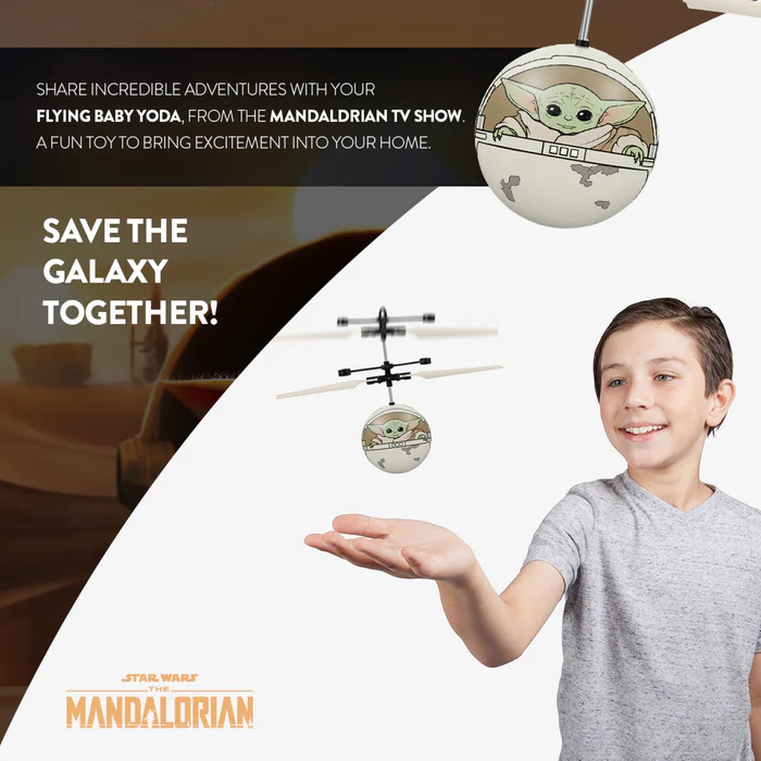 Star Wars The Mandalorian Baby Yoda "The Child" Groku Printed Motion Sensing UFO Ball Helicopter