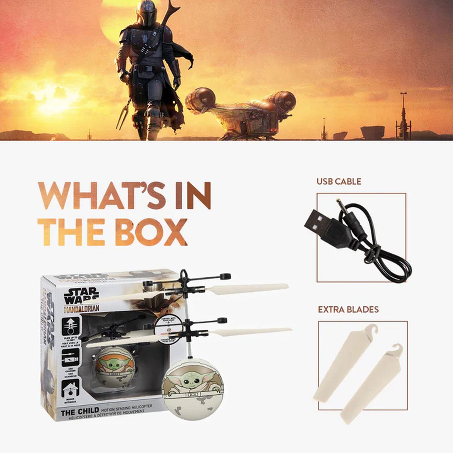 Star Wars The Mandalorian Baby Yoda "The Child" Groku Printed Motion Sensing UFO Ball Helicopter