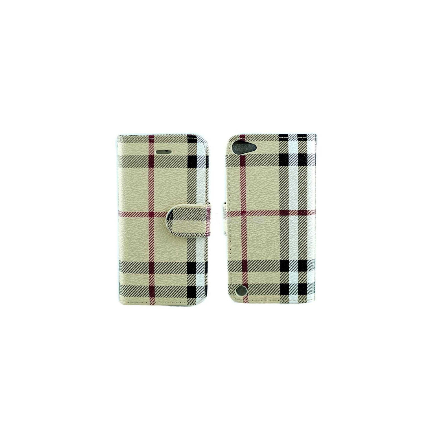 [CS] iPod Touch 5 / 6 / 7 Case, Magnetic Leather Folio Wallet Flip Case Cover with Card Slot, Beige Plaid