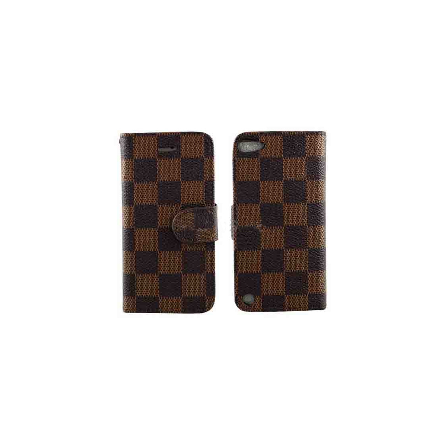 [CS] iPod Touch 5 / 6 / 7 Case, Magnetic Leather Folio Wallet Flip Case Cover with Card Slot, Brown Checker