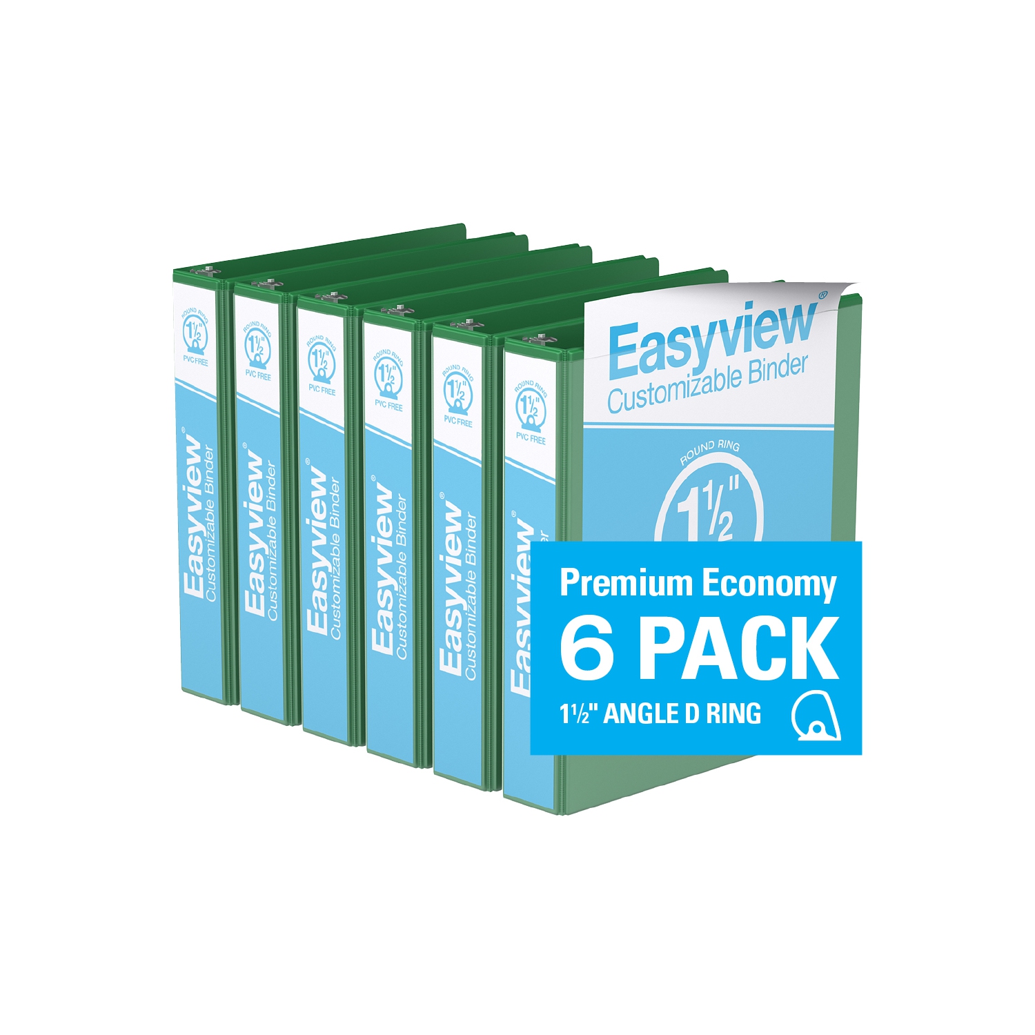 Davis Group Easyview® Premium Round Ring Customizable View Binder, 6 Pack, 1.5" - Green