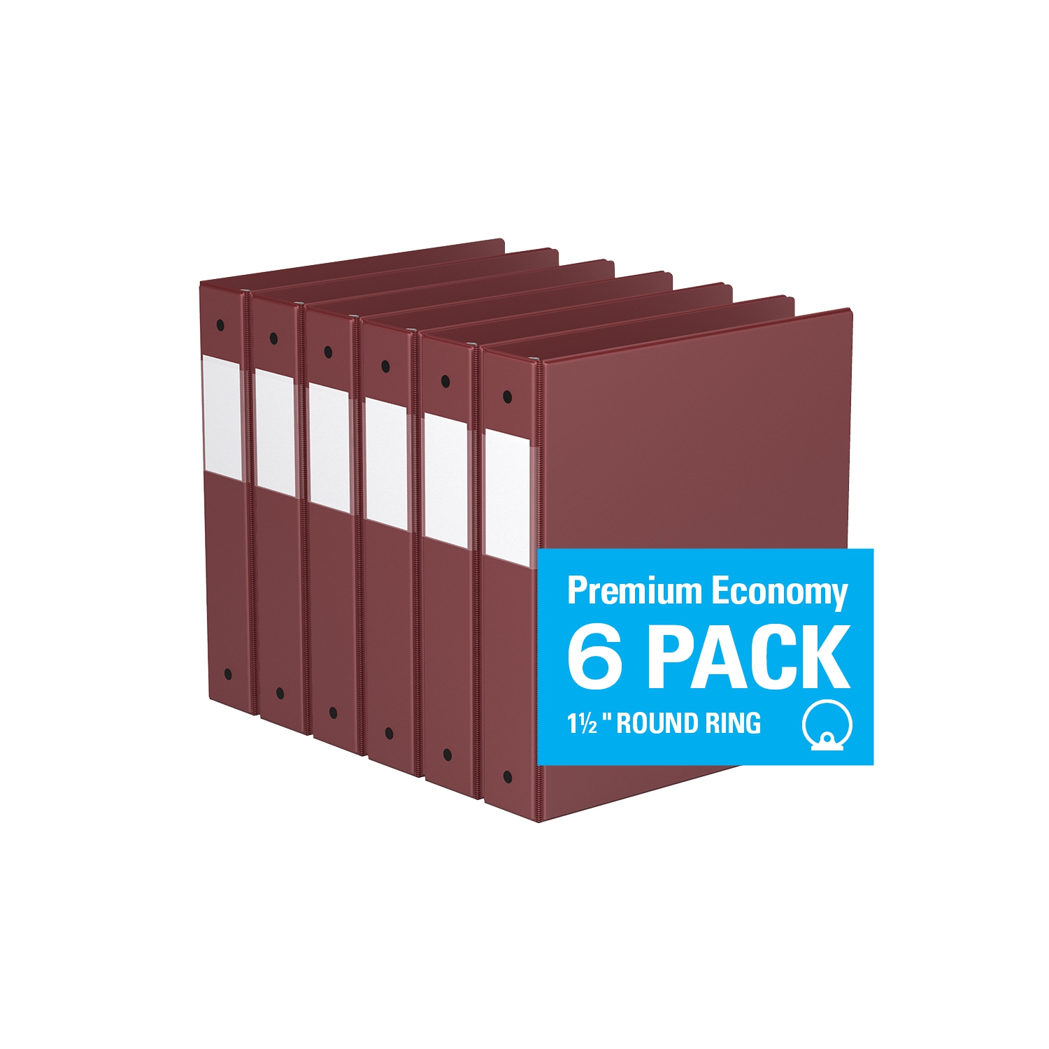 Davis Group Premium Economy Round Ring Binder, 6 Pack, 1.5" - Burgundy