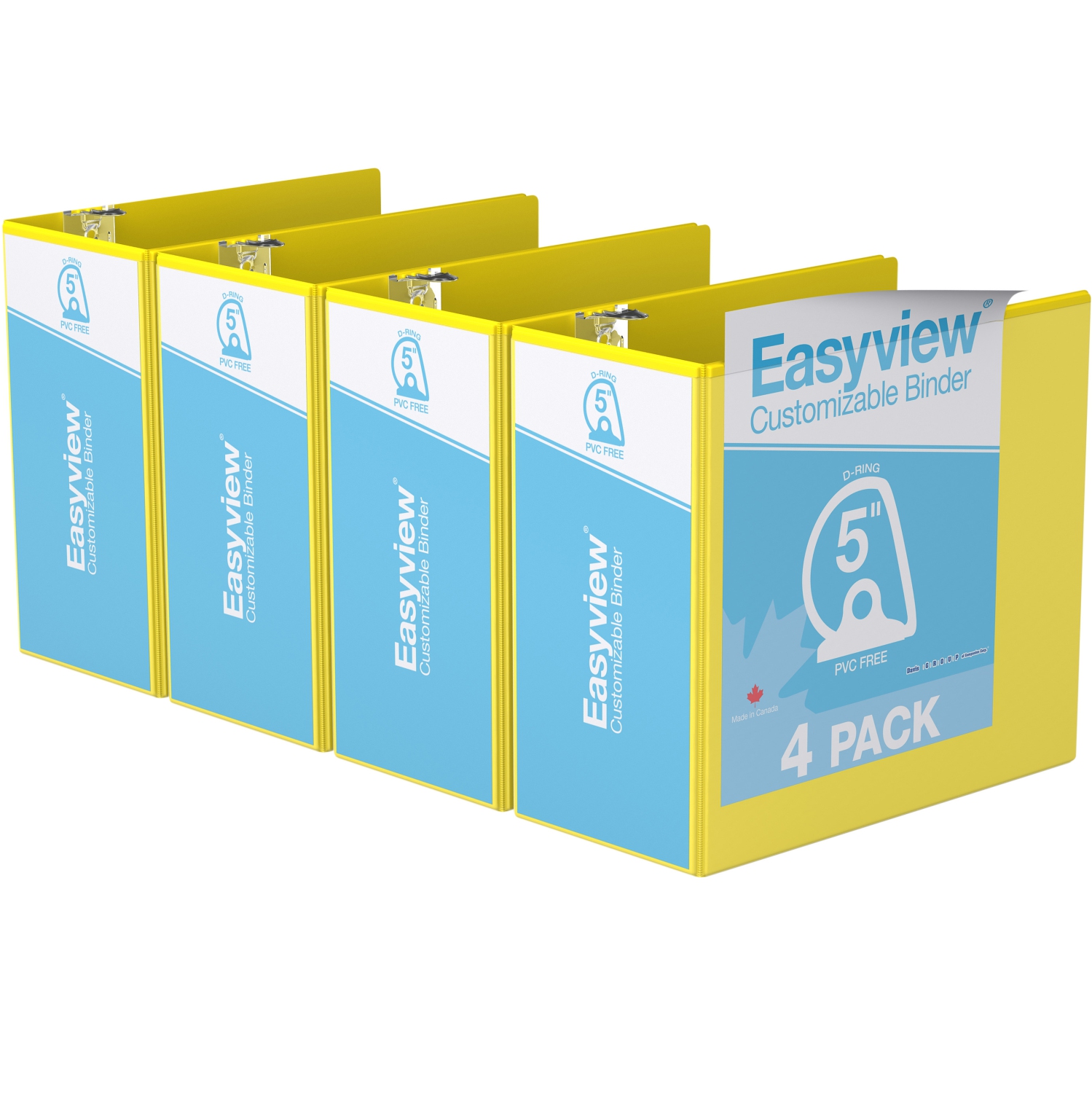 Davis Group Easyview® Premium D Ring Customizable View Binder, 4 Pack, 5" - Yellow