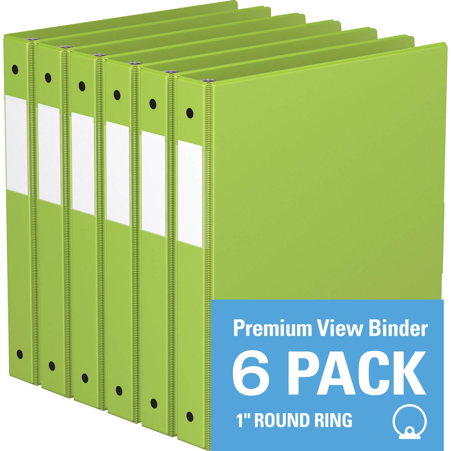 Davis Group Premium Economy Round Ring Binder, 6 Pack, 1"- Lime Green
