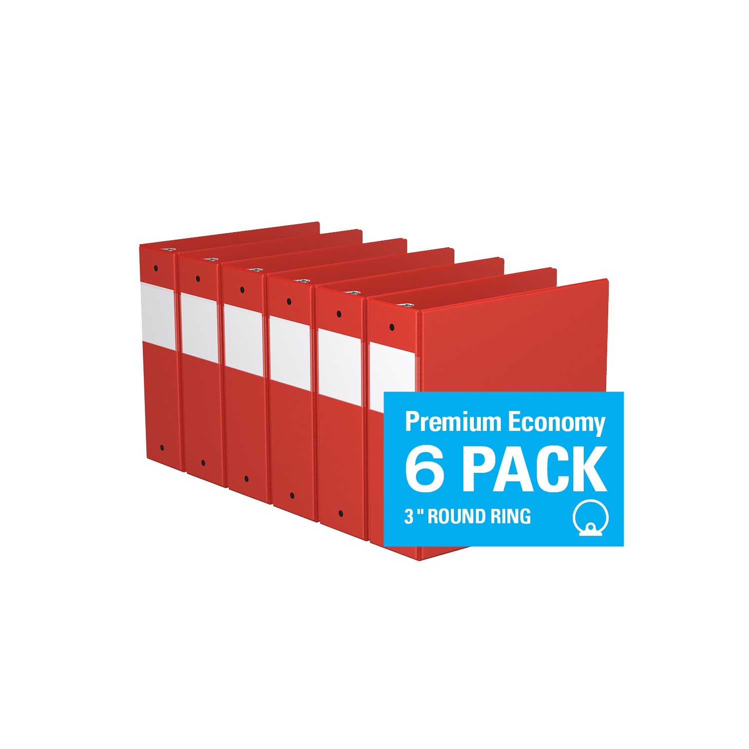 Davis Group Premium Economy Round Ring Binder, 6 Pack, 3" - Red
