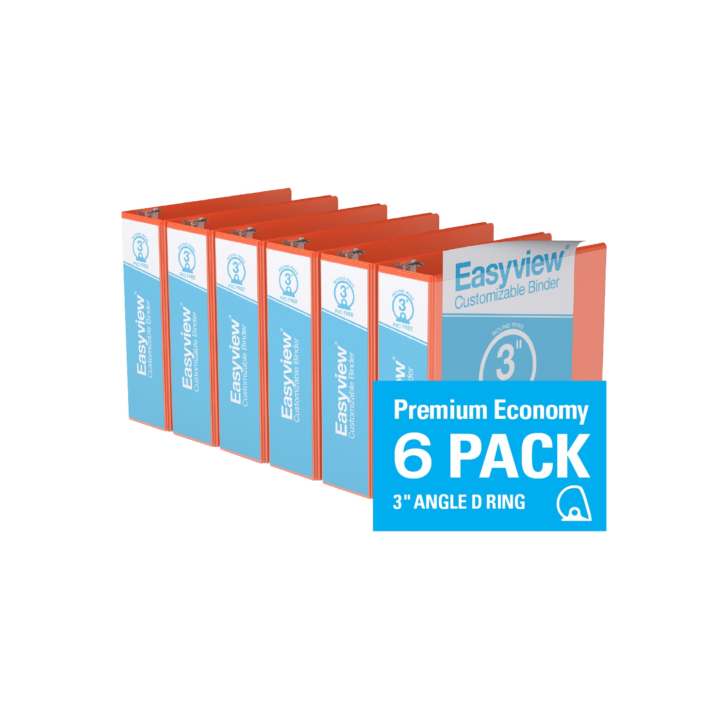 Davis Group Easyview® Premium Round Ring Customizable View Binder, 6 Pack, 3" - Orange