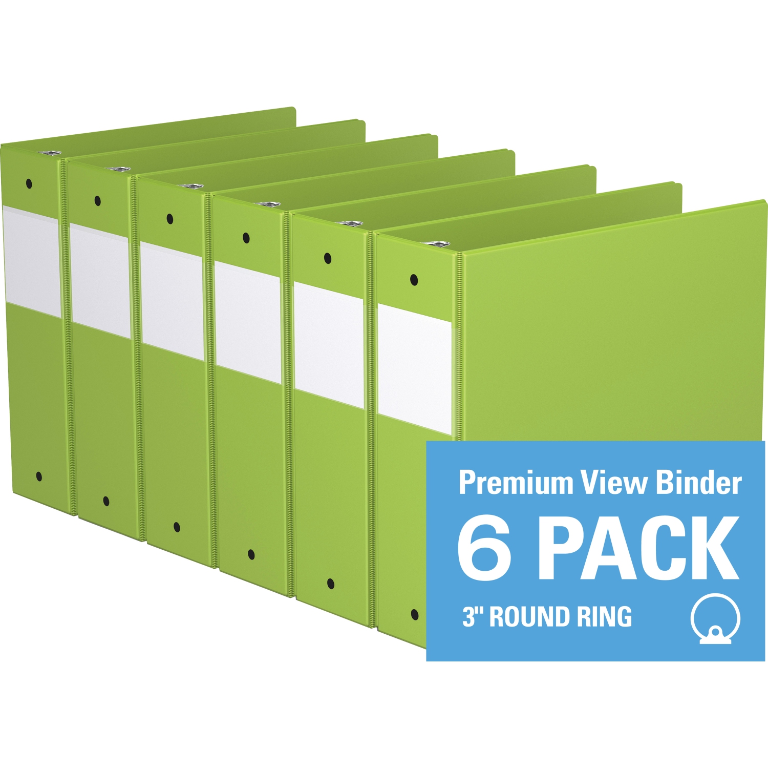 Davis Group Premium Economy Round Ring Binder, 6 Pack, 3" - Lime Green
