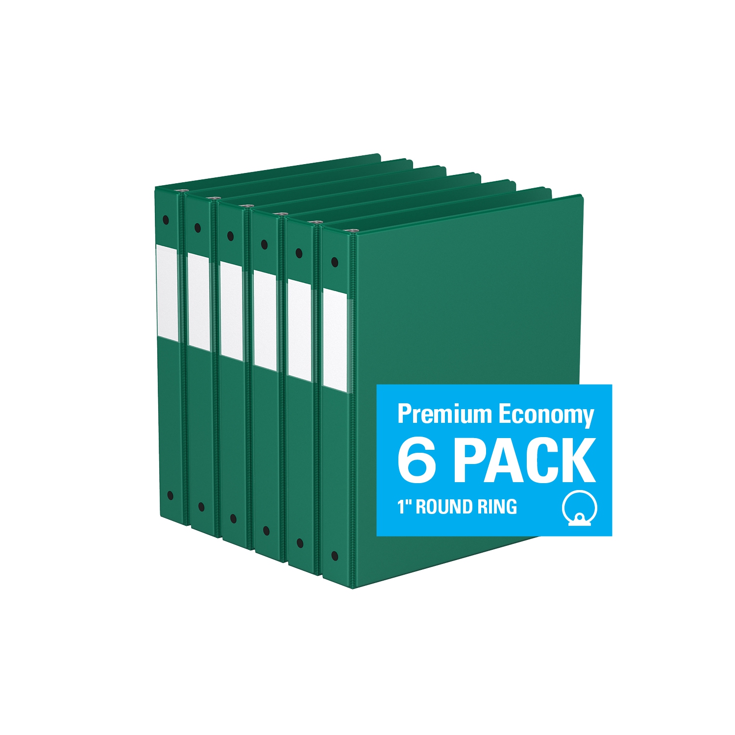 Davis Group Premium Economy Round Ring Binder, 6 Pack, 1"- Green