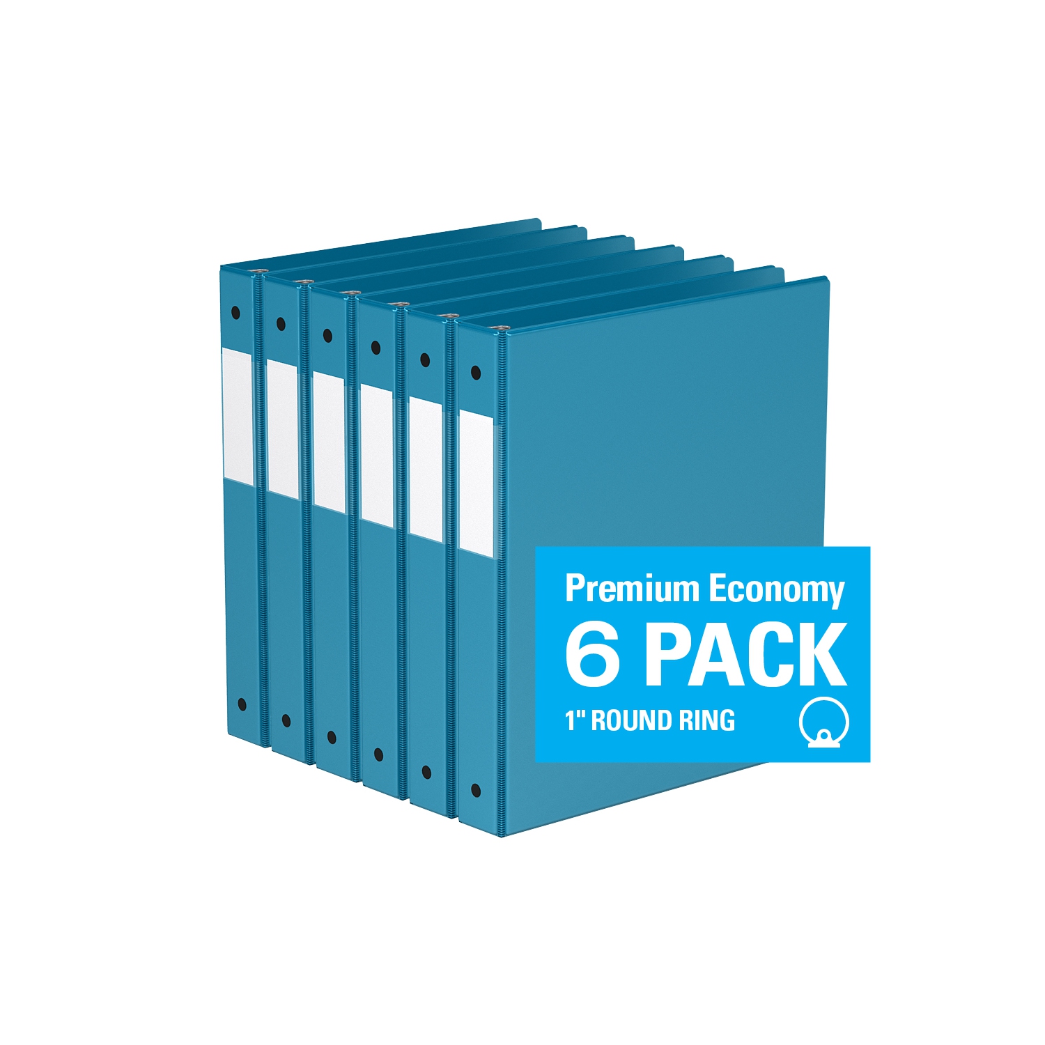 Davis Group Premium Economy Round Ring Binder, 6 Pack, 1"- Turquoise Blue