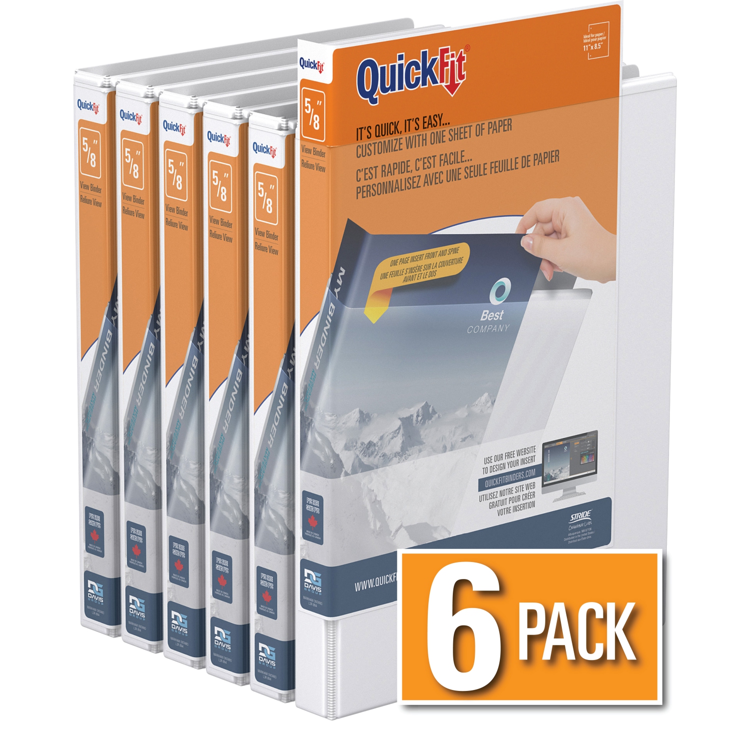 Davis Group QuickFit® View Binder Round Ring, 6 Pack, 5/8" - White
