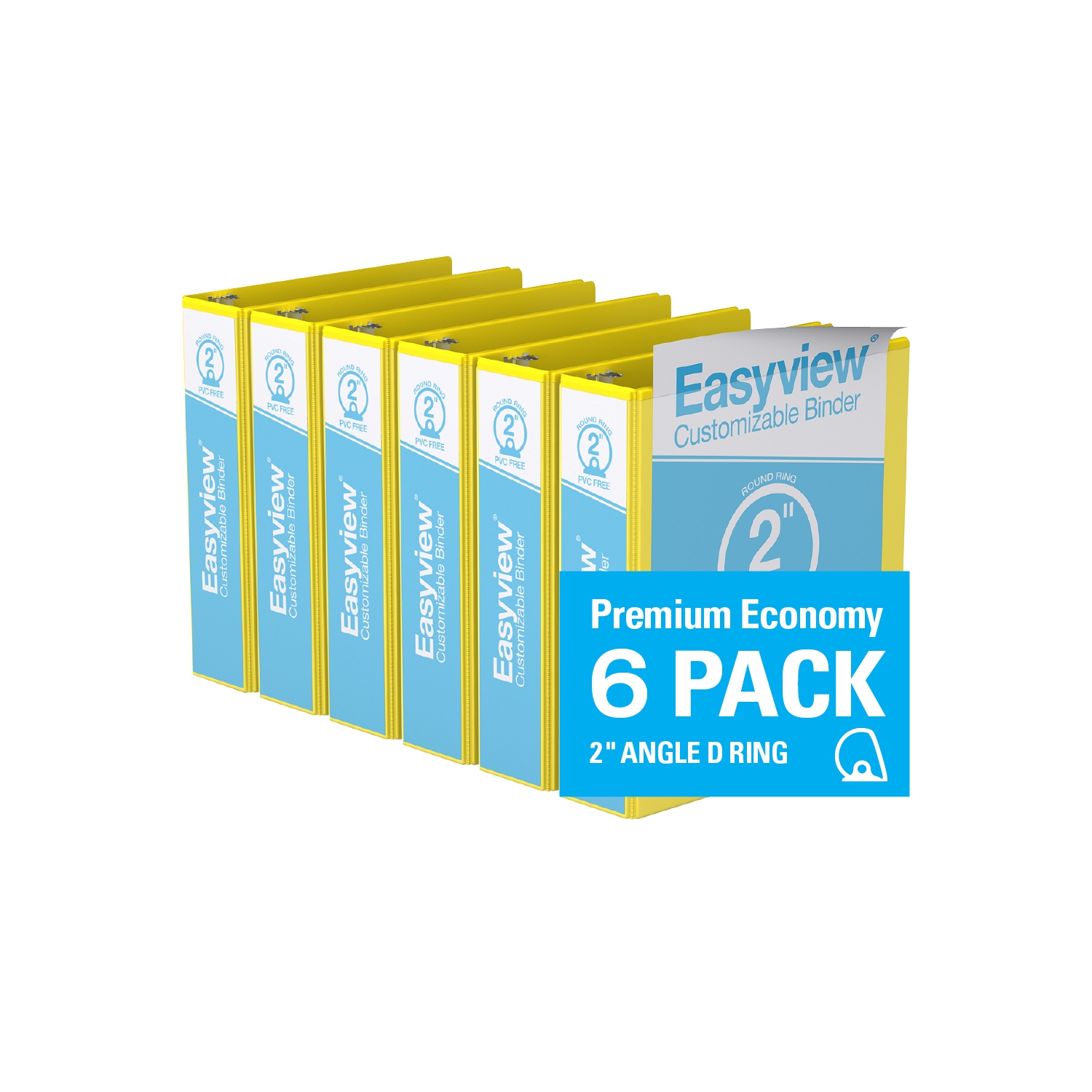 Davis Group Easyview® Premium Round Ring Customizable View Binder, 6 Pack, 2" - Yellow