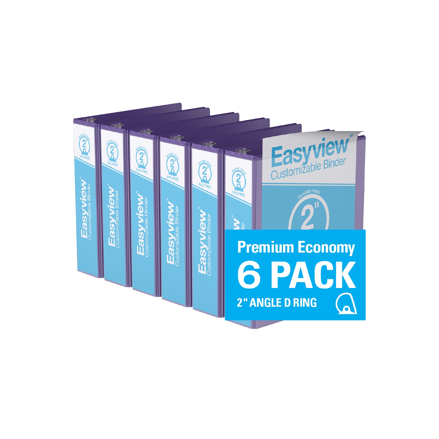 Davis Group Easyview® Premium Round Ring Customizable View Binder, 6 Pack, 2" - Purple