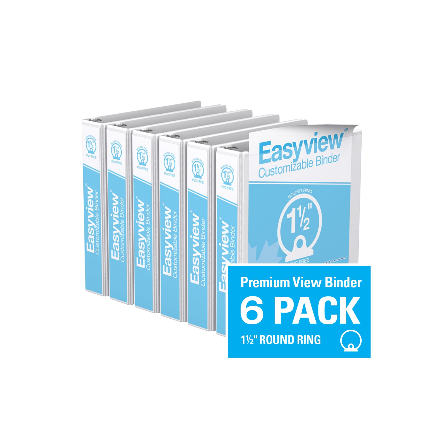 Davis Group Easyview® Premium Round Ring Customizable View Binder, 6 Pack, 1.5" - White
