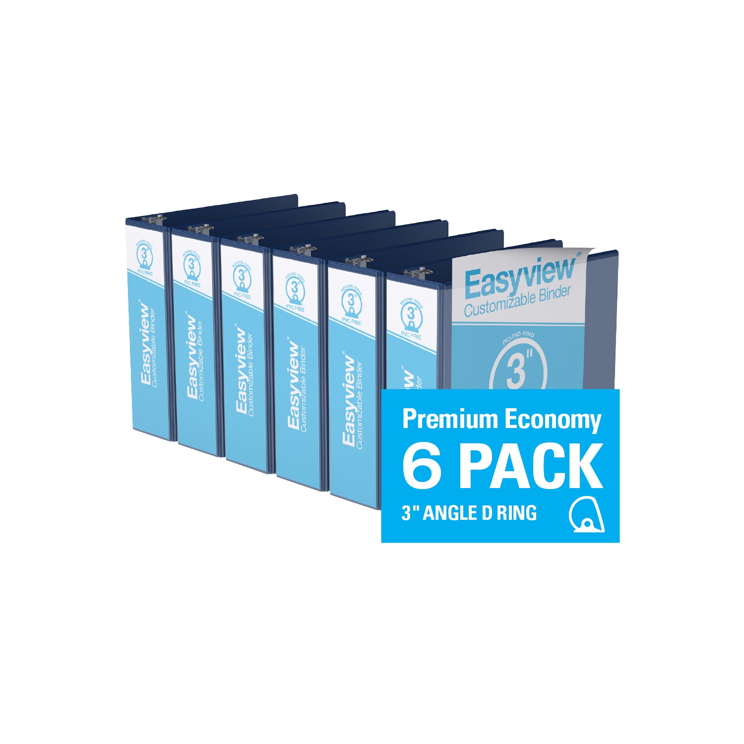 Davis Group Easyview® Premium Round Ring Customizable View Binder, 6 Pack, 3" - Royal Blue