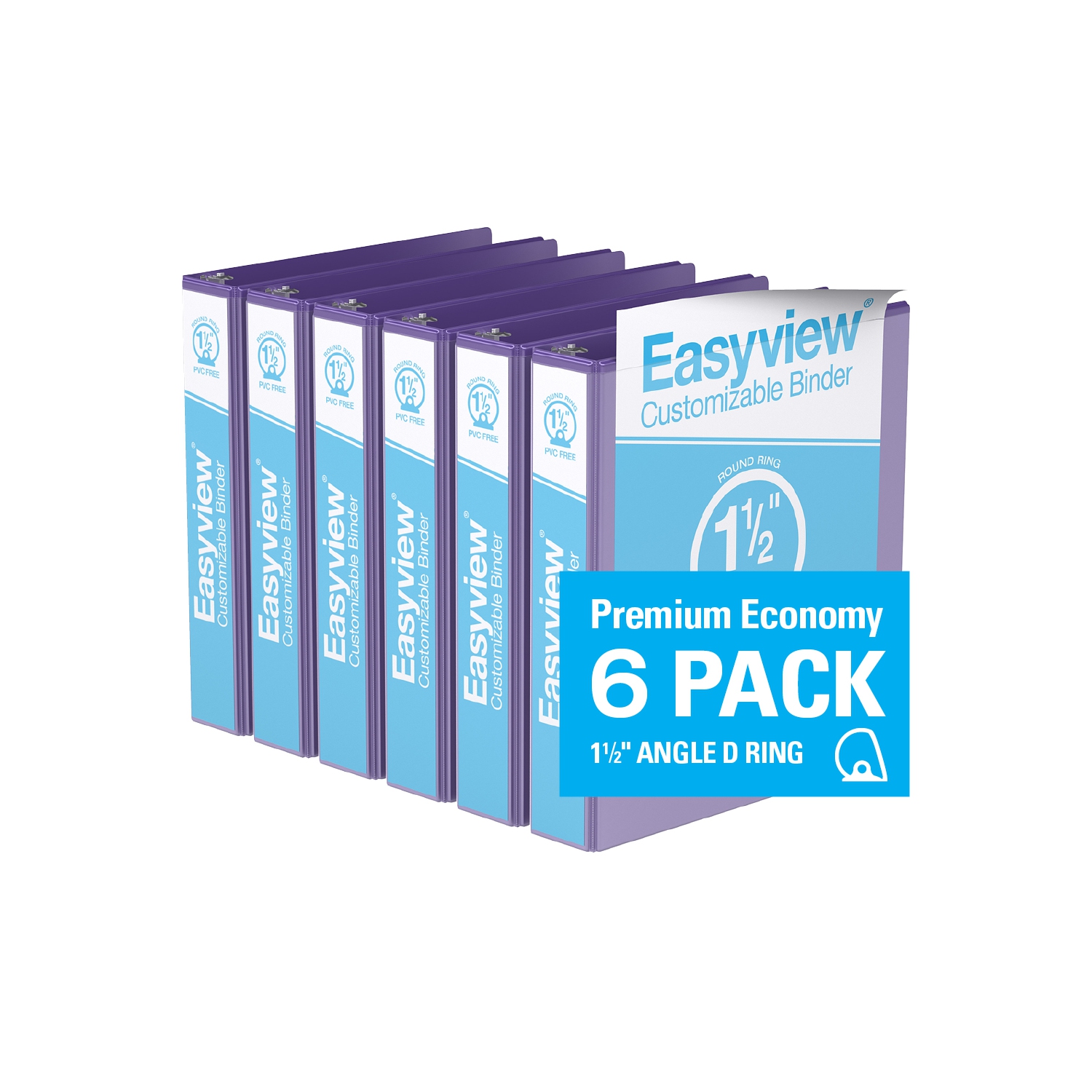Davis Group Easyview® Premium Round Ring Customizable View Binder, 6 Pack, 1.5" - Purple