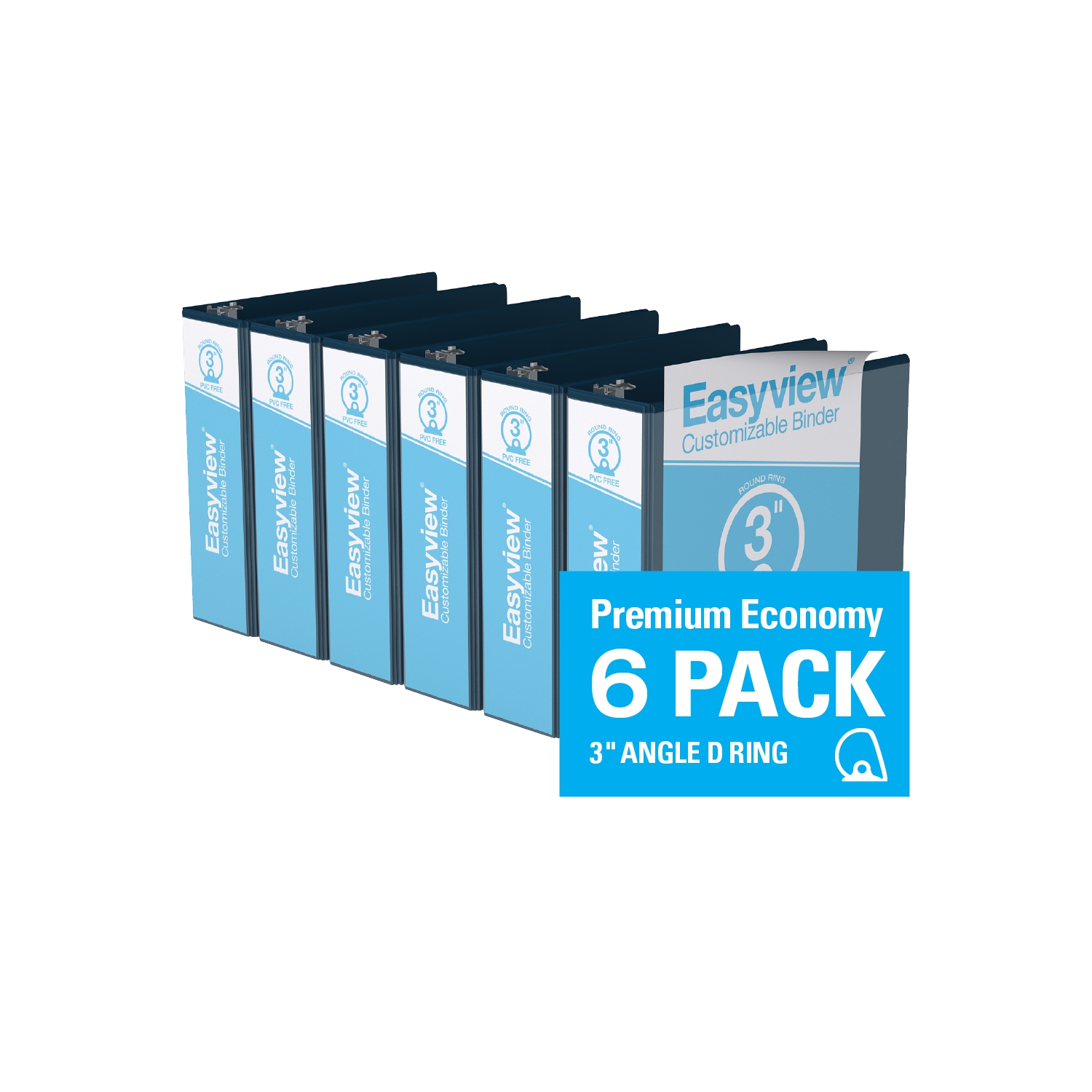 Davis Group Easyview® Premium Round Ring Customizable View Binder, 6 Pack, 3" - Navy Blue