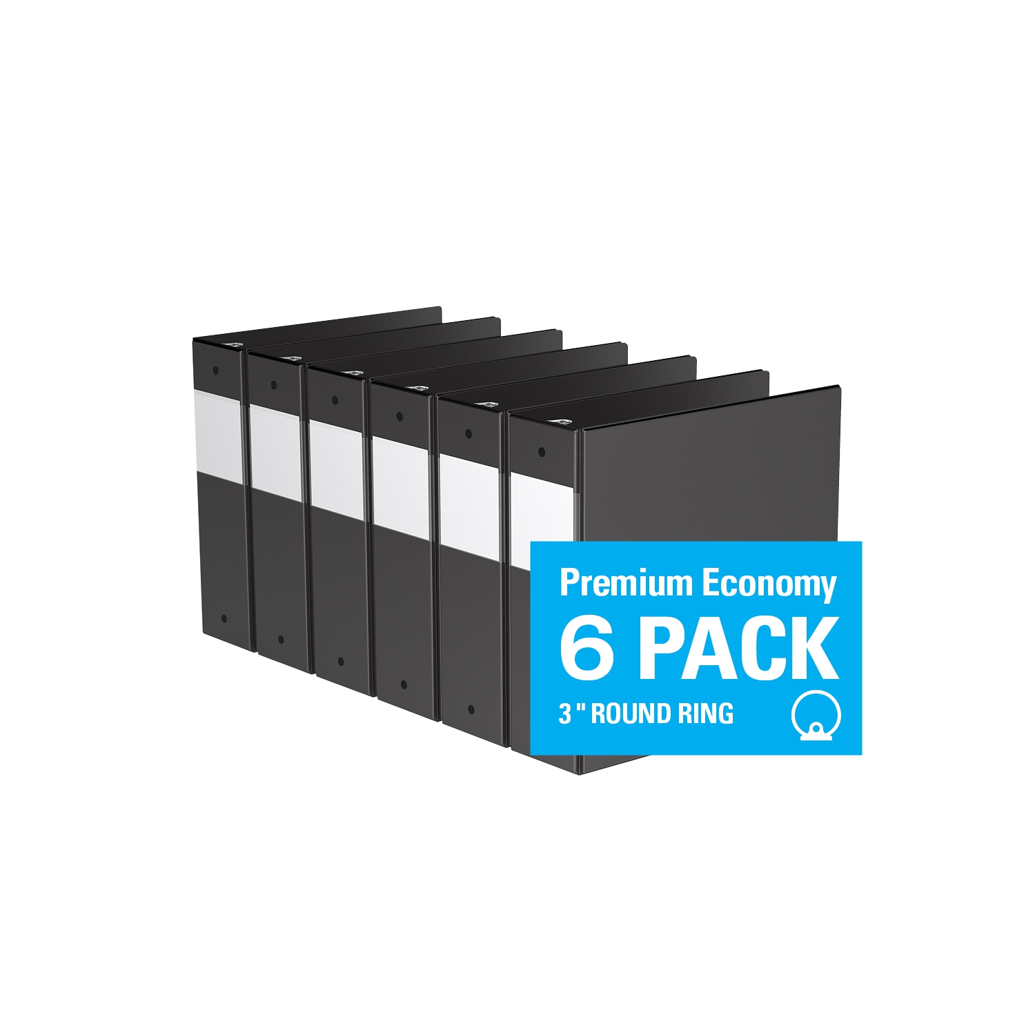 Davis Group Premium Economy Round Ring Binder, 6 Pack, 3" - Black