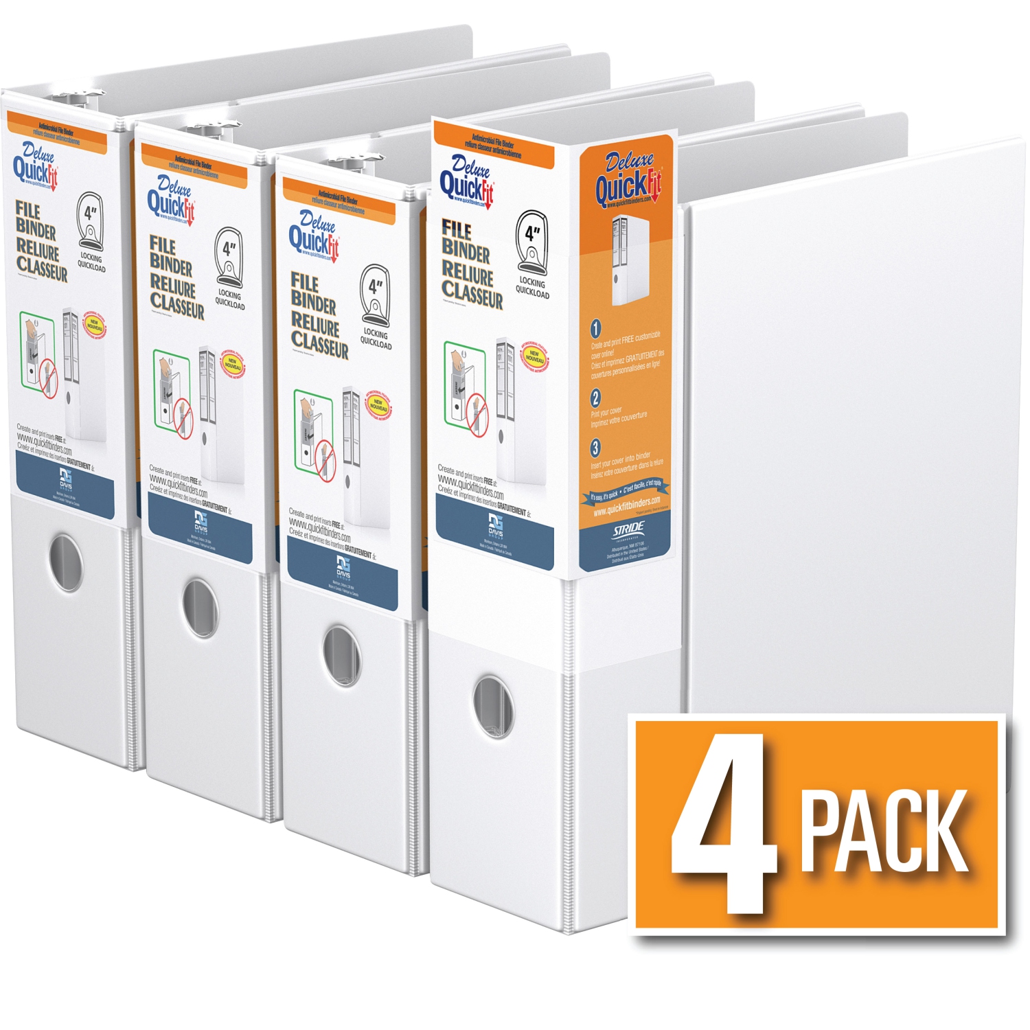 Davis Group Davis Group QuickFit® Heavy Duty File Binder Quickload D Ring, 4 Pack, 4" - White