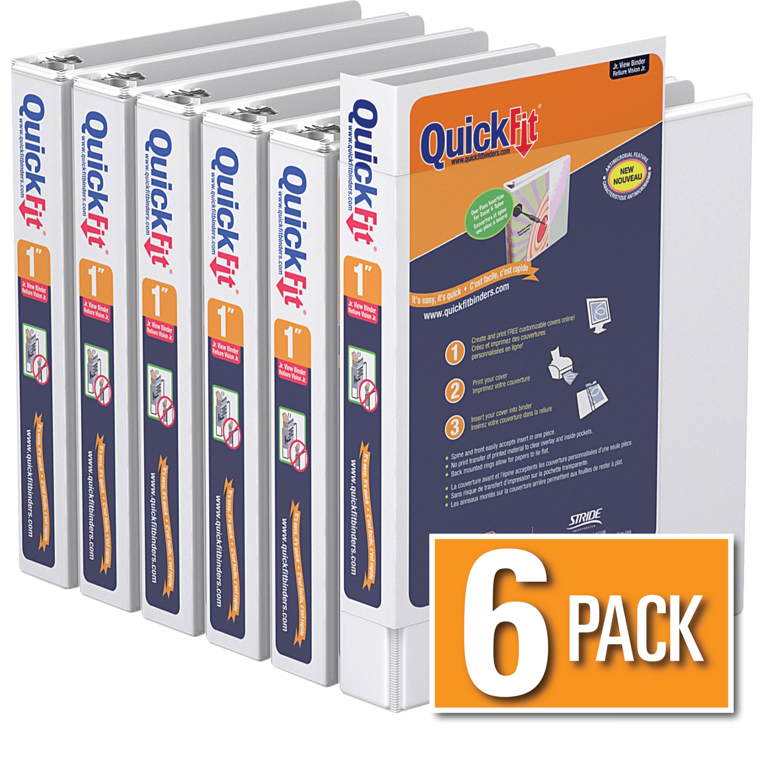 Davis Group QuickFit® 8.5 x 5.5 Heavy Duty View Binder Round Ring, 6 Pack, 1" - White