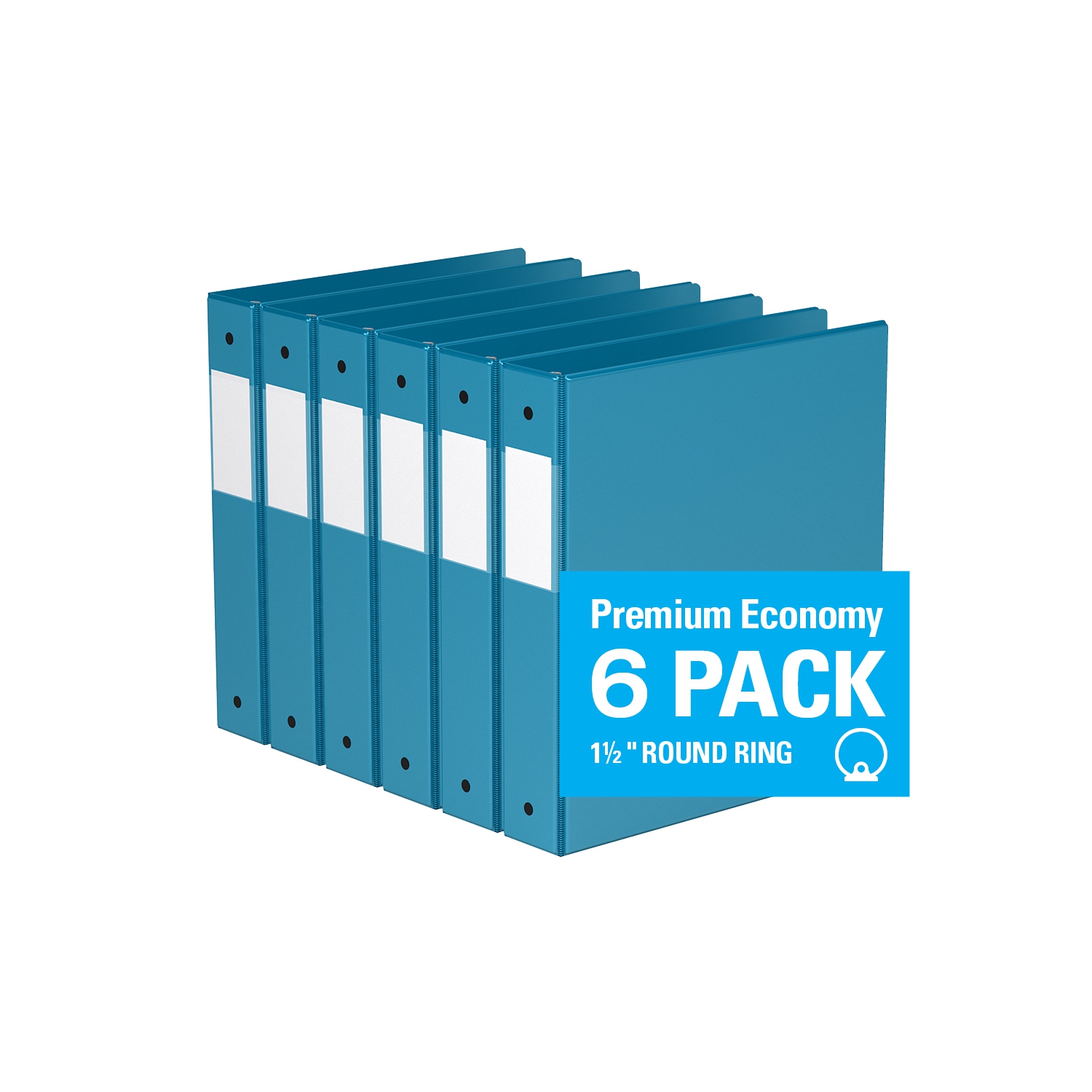 Davis Group Premium Economy Round Ring Binder, 6 Pack, 1.5" - Turquoise Blue