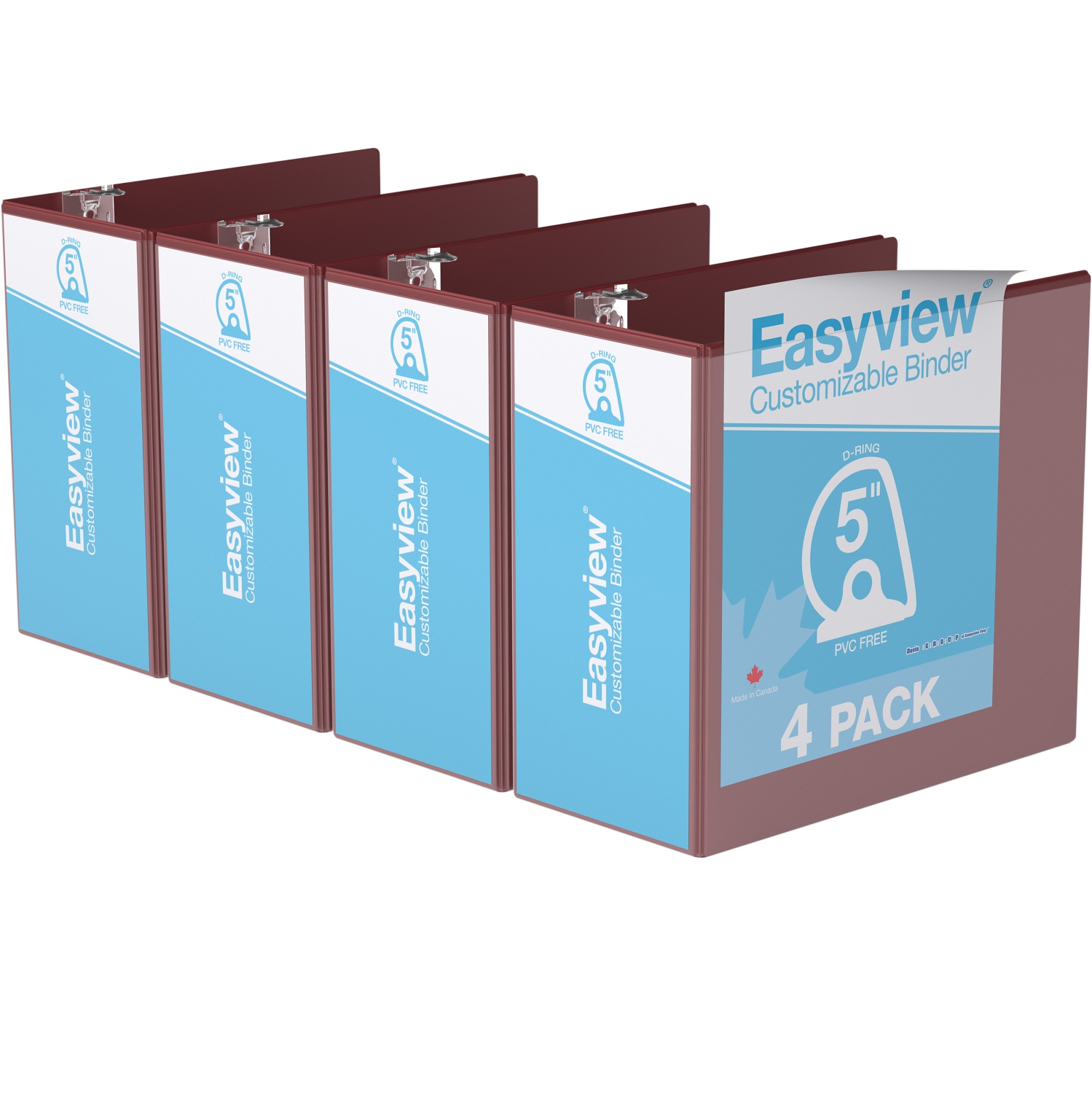 Davis Group Easyview® Premium D Ring Customizable View Binder, 4 Pack, 5" - Burgundy