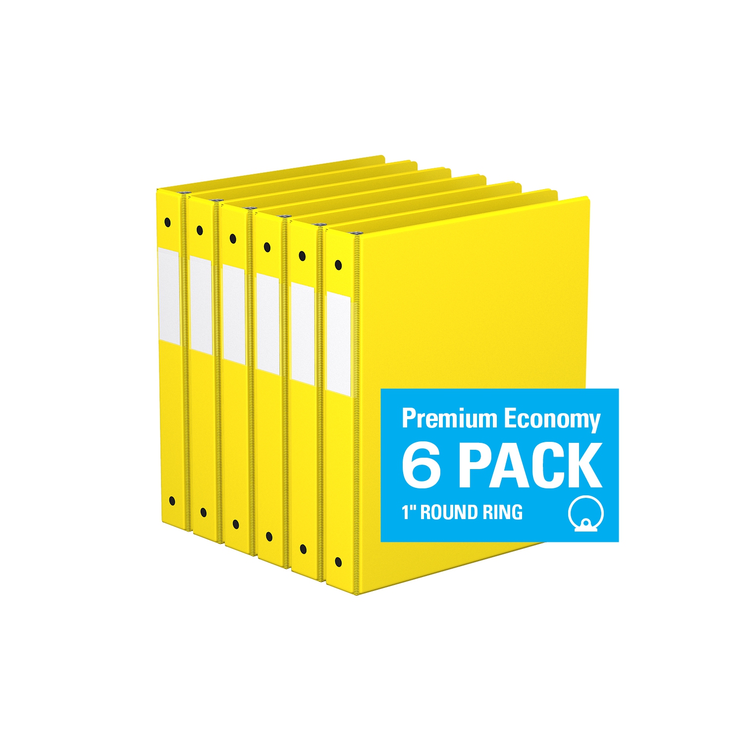 Davis Group Premium Economy Round Ring Binder, 6 Pack, 1"- Yellow