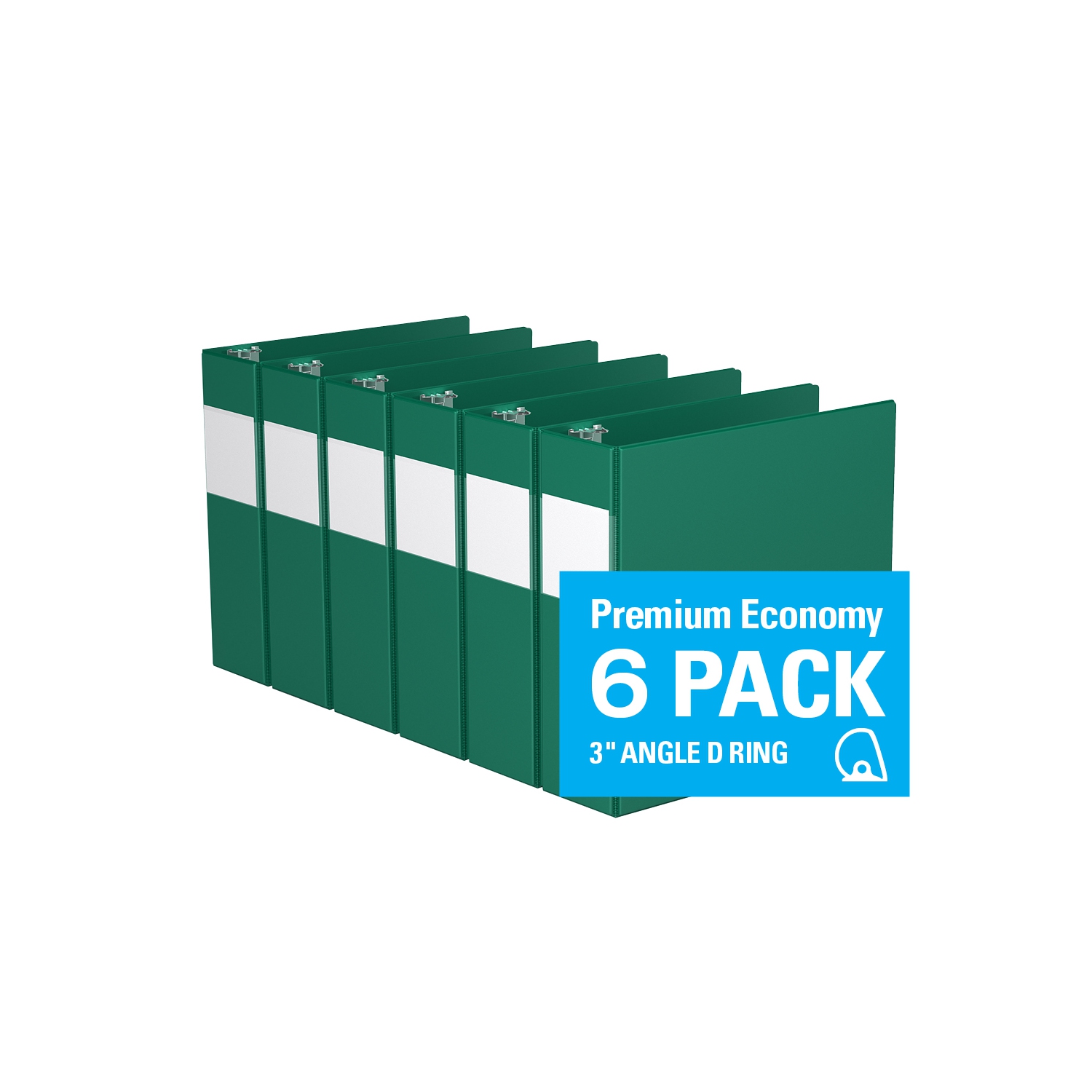 Super économie, Reliure à anneaux en “D” inclinés 3 po, paquet de 6 – Vert