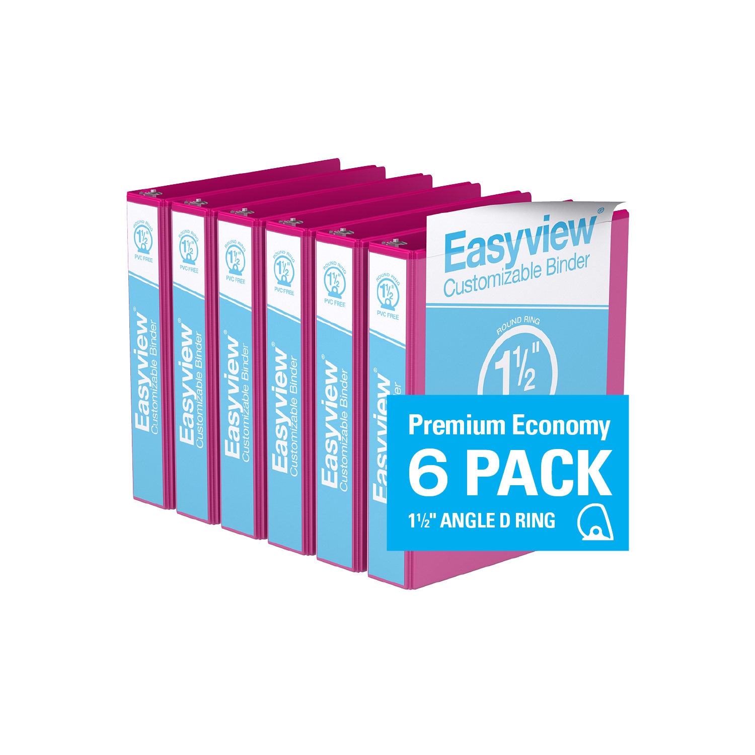 Davis Group Easyview® Premium Round Ring Customizable View Binder, 6 Pack, 1.5" - Pink