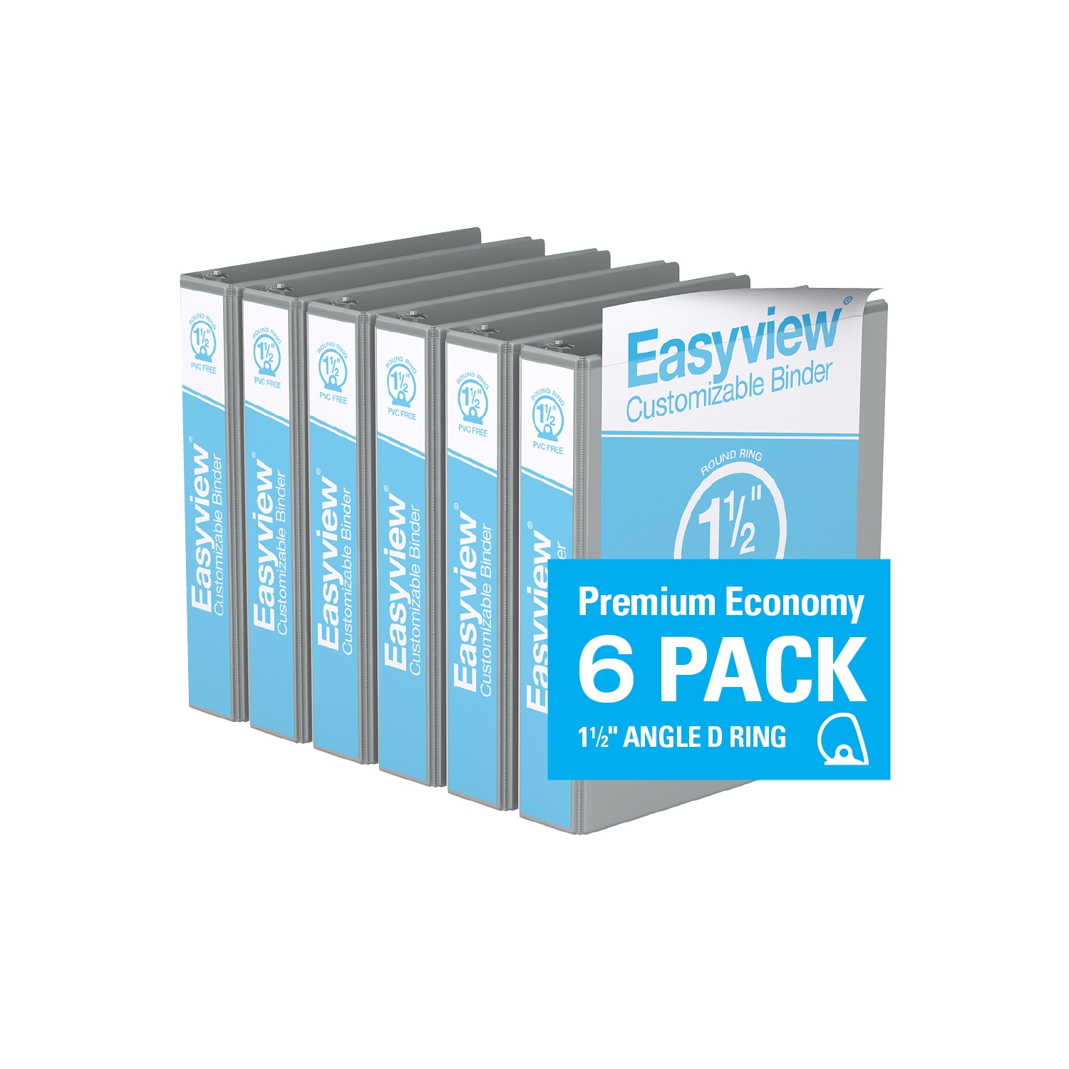 Davis Group Easyview® Premium Round Ring Customizable View Binder, 6 Pack, 1.5" - Grey