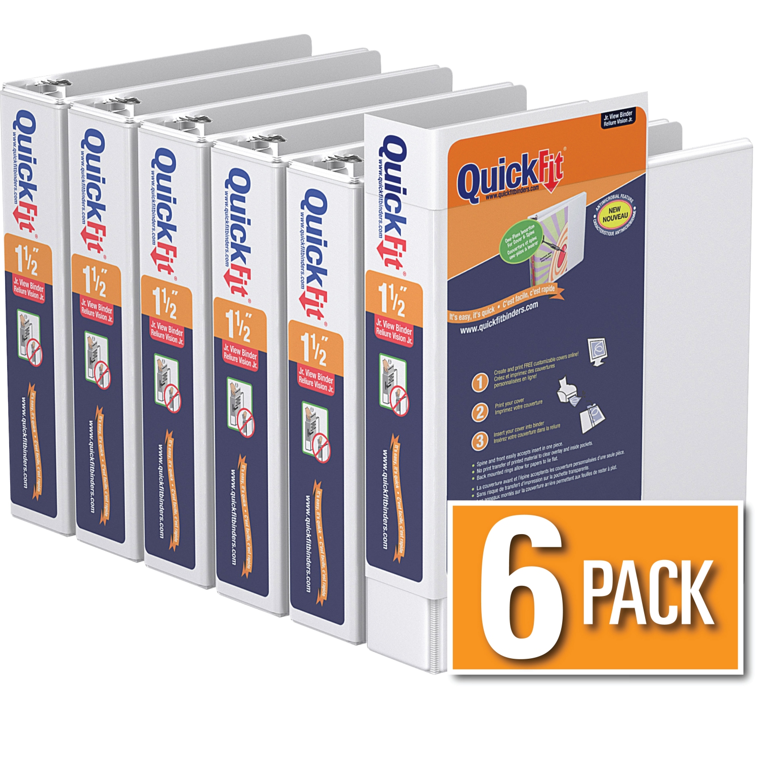 Davis Group QuickFit® 8.5 x 5.5 Heavy Duty View Binder Round Ring, 6 Pack, 1.5" - White