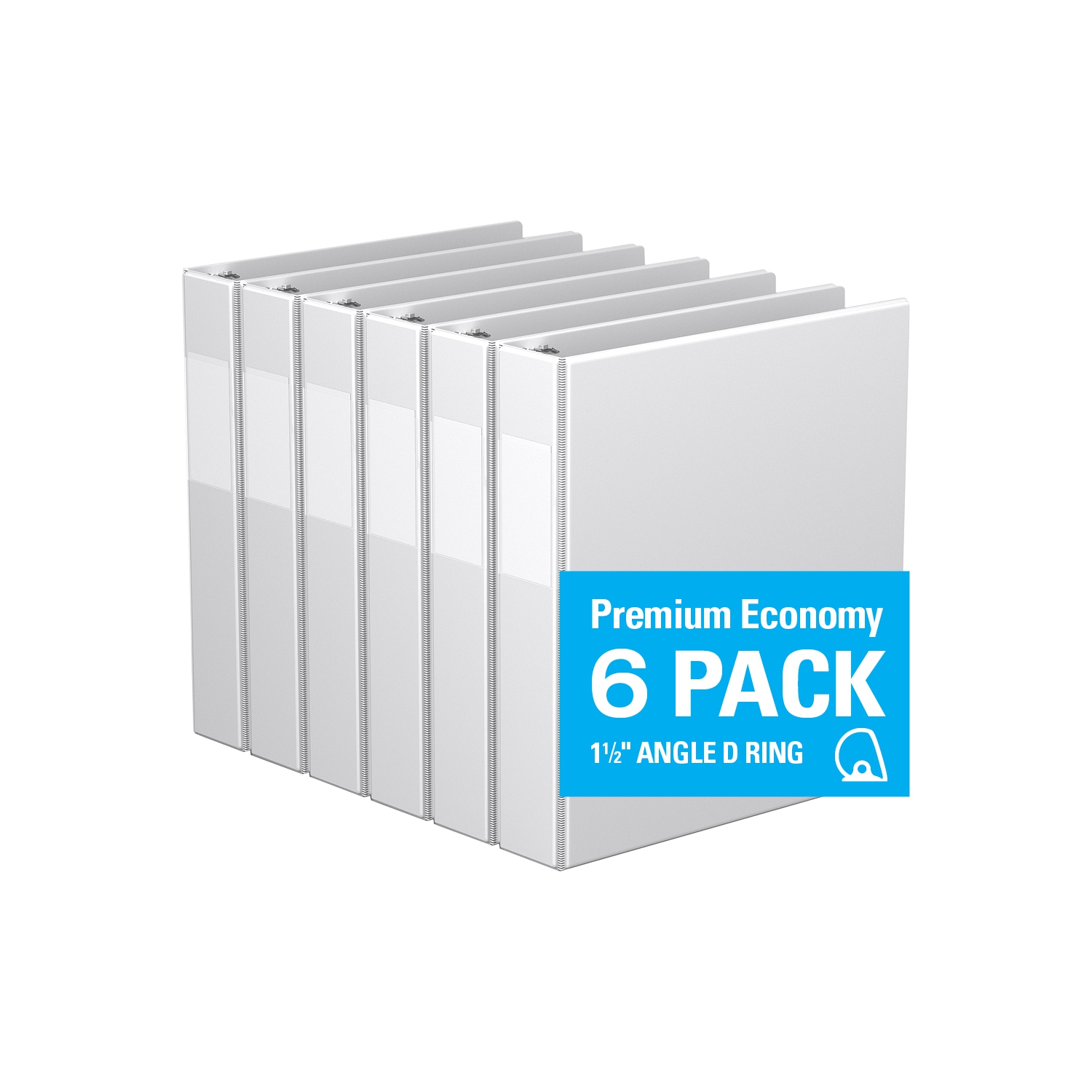 Davis Group Premium Economy D Ring Binder, 6 Pack, 1.5" - White
