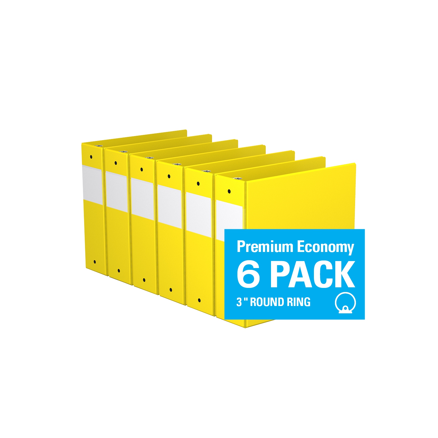 Davis Group Premium Economy Round Ring Binder, 6 Pack, 3" - Yellow