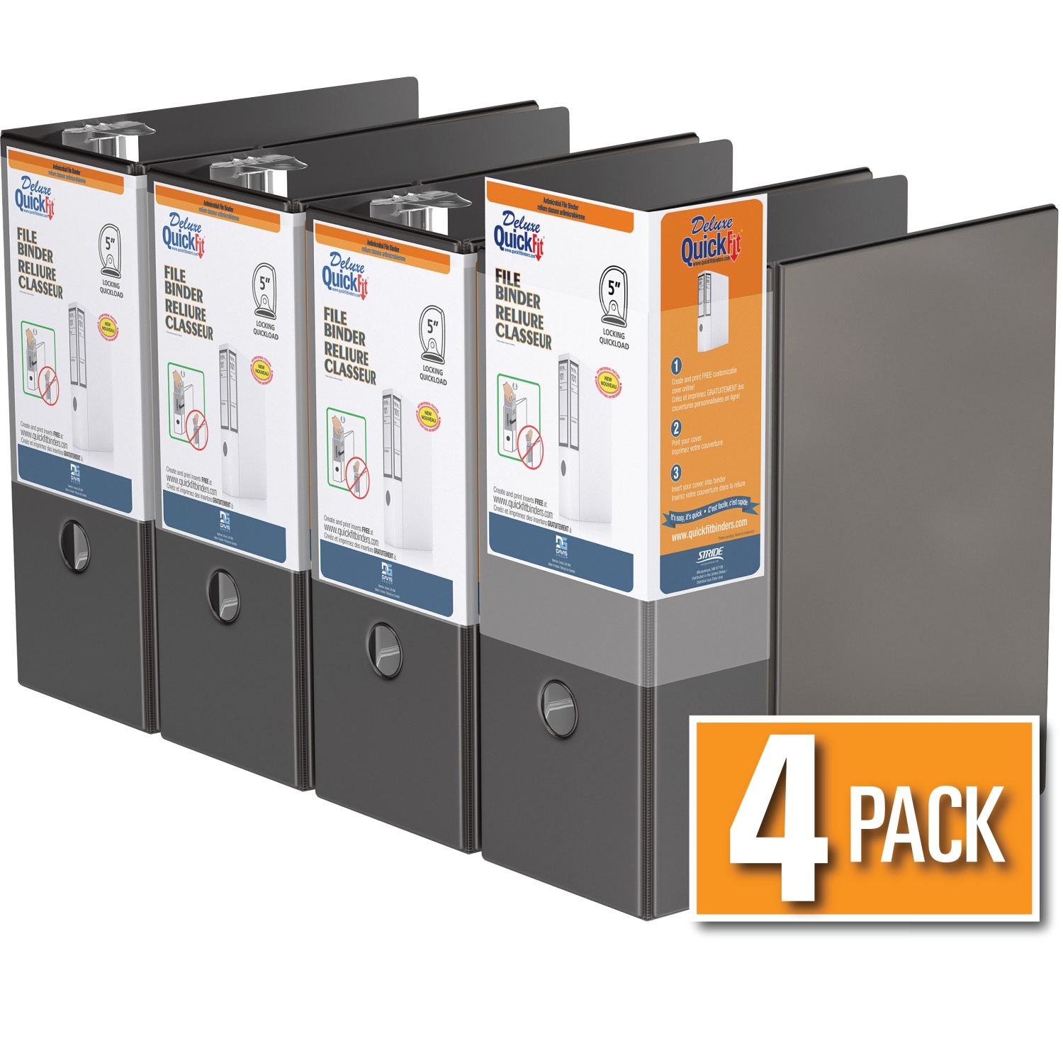 Davis Group Davis Group QuickFit® Heavy Duty File Binder Quickload D Ring, 4 Pack, 5" - Black