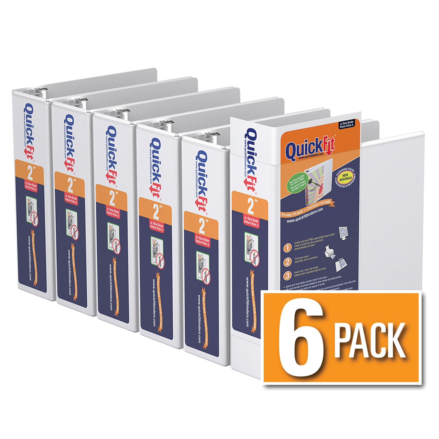 Davis Group QuickFit® 8.5 x 5.5 Heavy Duty View Binder Round Ring, 6 Pack, 2" - White