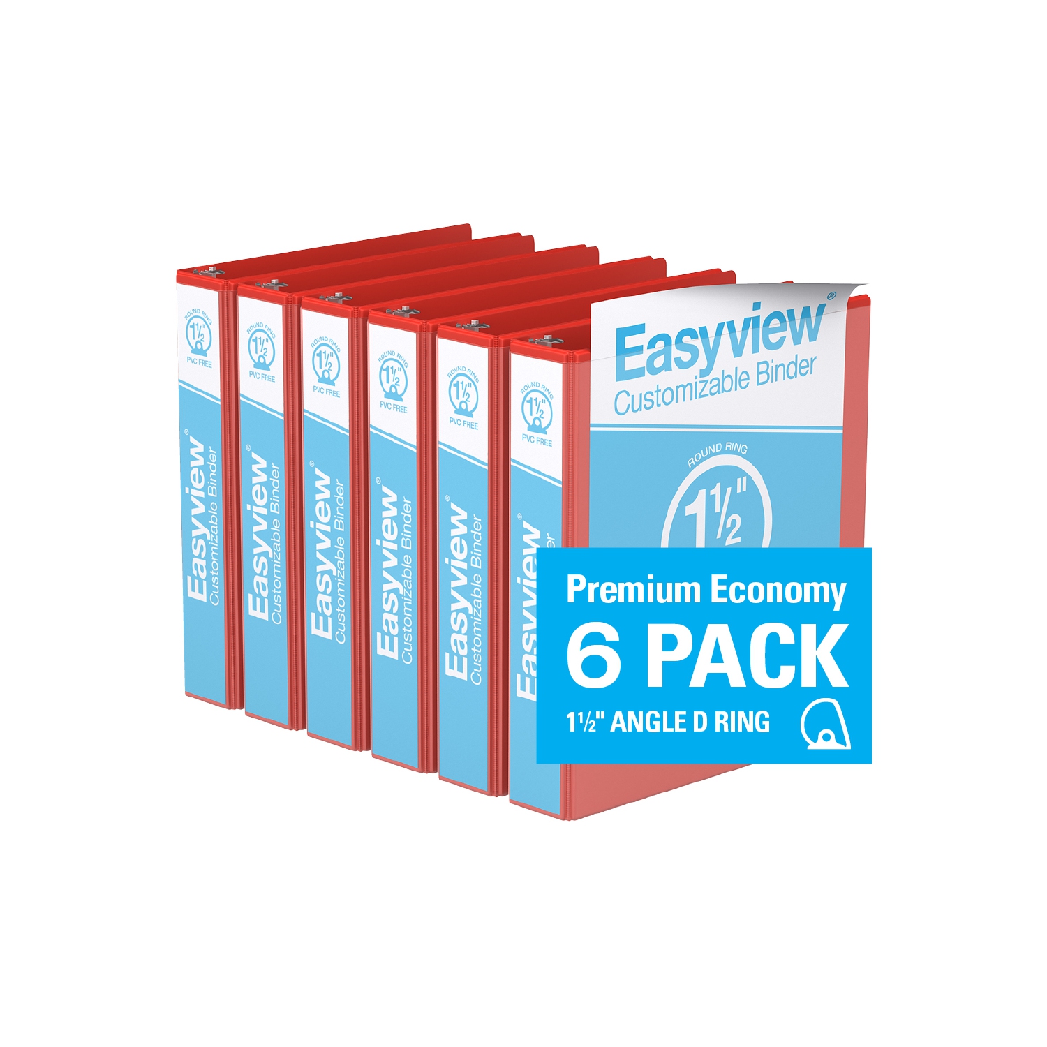 Davis Group Easyview® Premium Round Ring Customizable View Binder, 6 Pack, 1.5" - Red